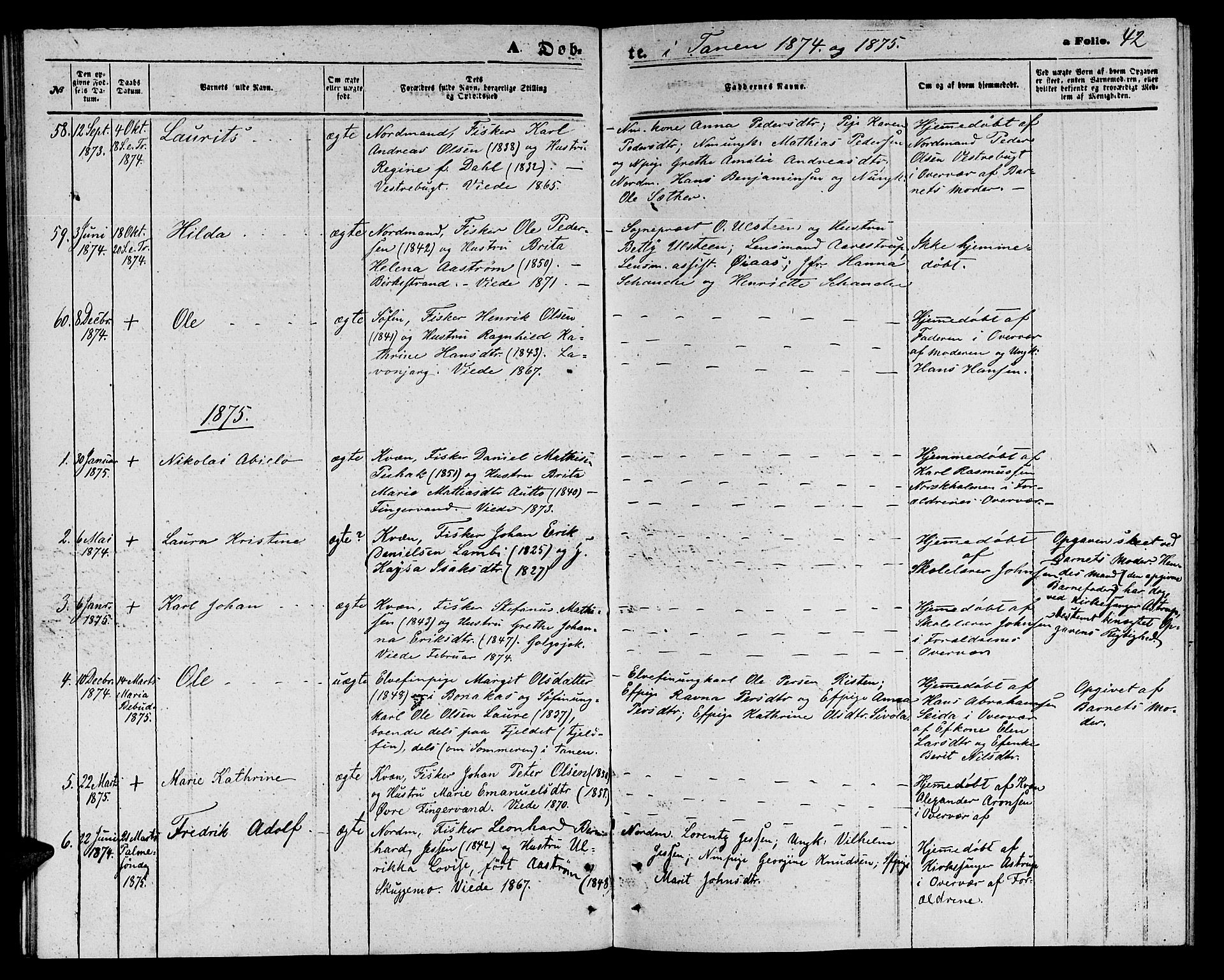 Tana sokneprestkontor, SATØ/S-1334/H/Hb/L0002klokker: Parish register (copy) no. 2 /1, 1866-1877, p. 42