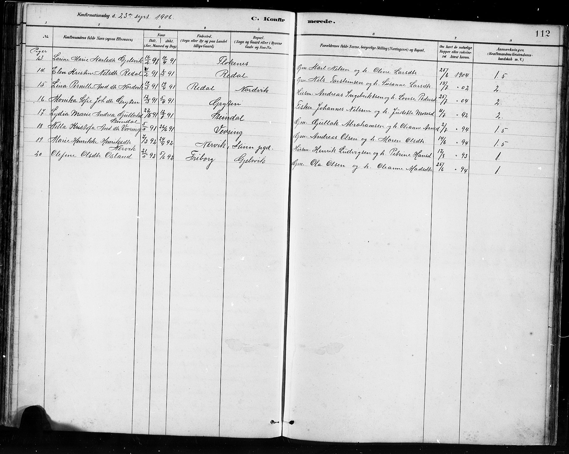 Førde sokneprestembete, SAB/A-79901/H/Hab/Habe/L0001: Parish register (copy) no. E 1, 1881-1920, p. 112