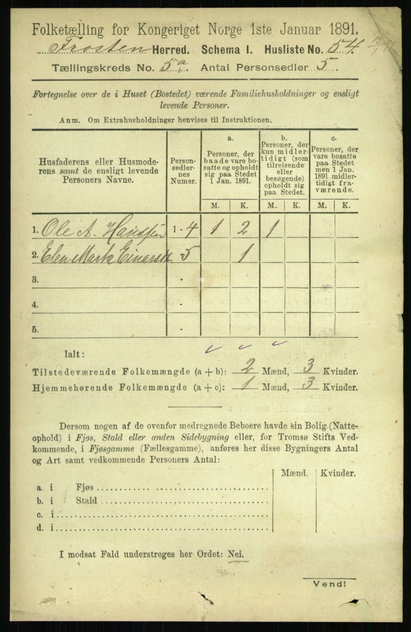 RA, 1891 census for 1717 Frosta, 1891, p. 3297