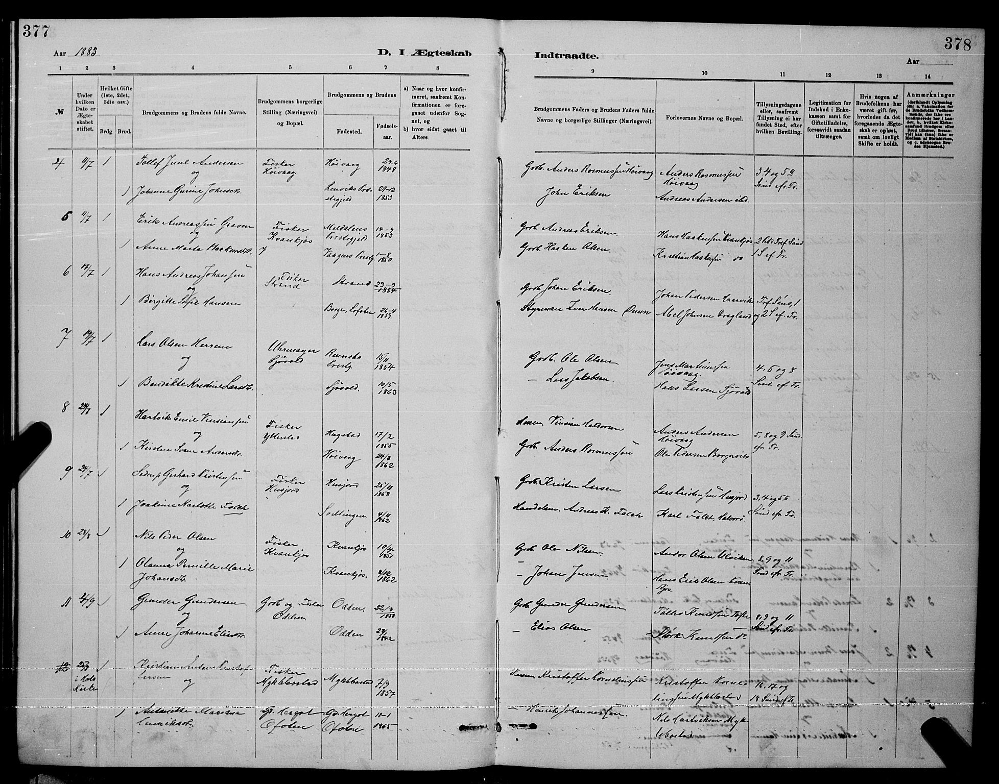 Ministerialprotokoller, klokkerbøker og fødselsregistre - Nordland, AV/SAT-A-1459/872/L1047: Parish register (copy) no. 872C03, 1880-1897, p. 377-378