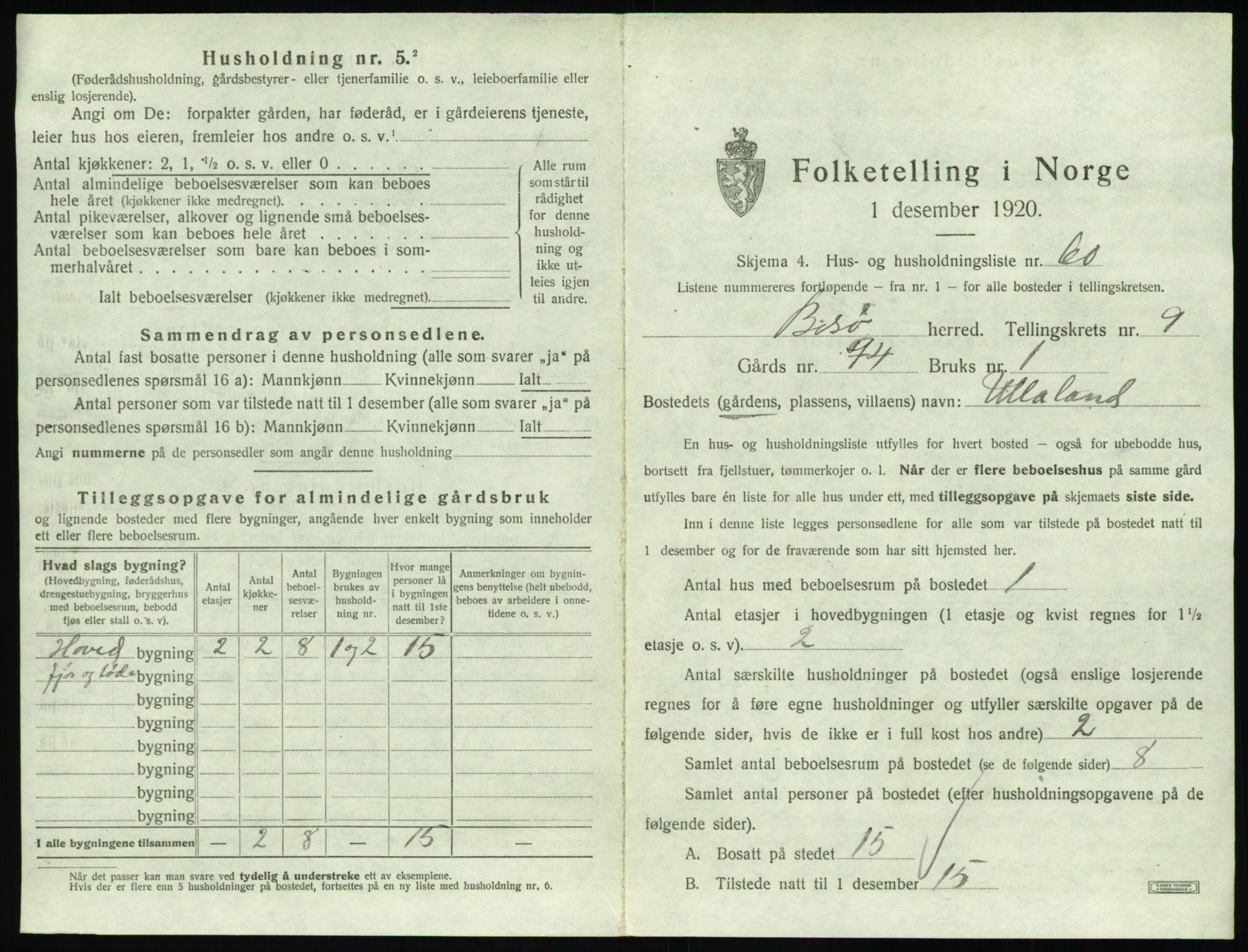 SAT, 1920 census for Bolsøy, 1920, p. 1459