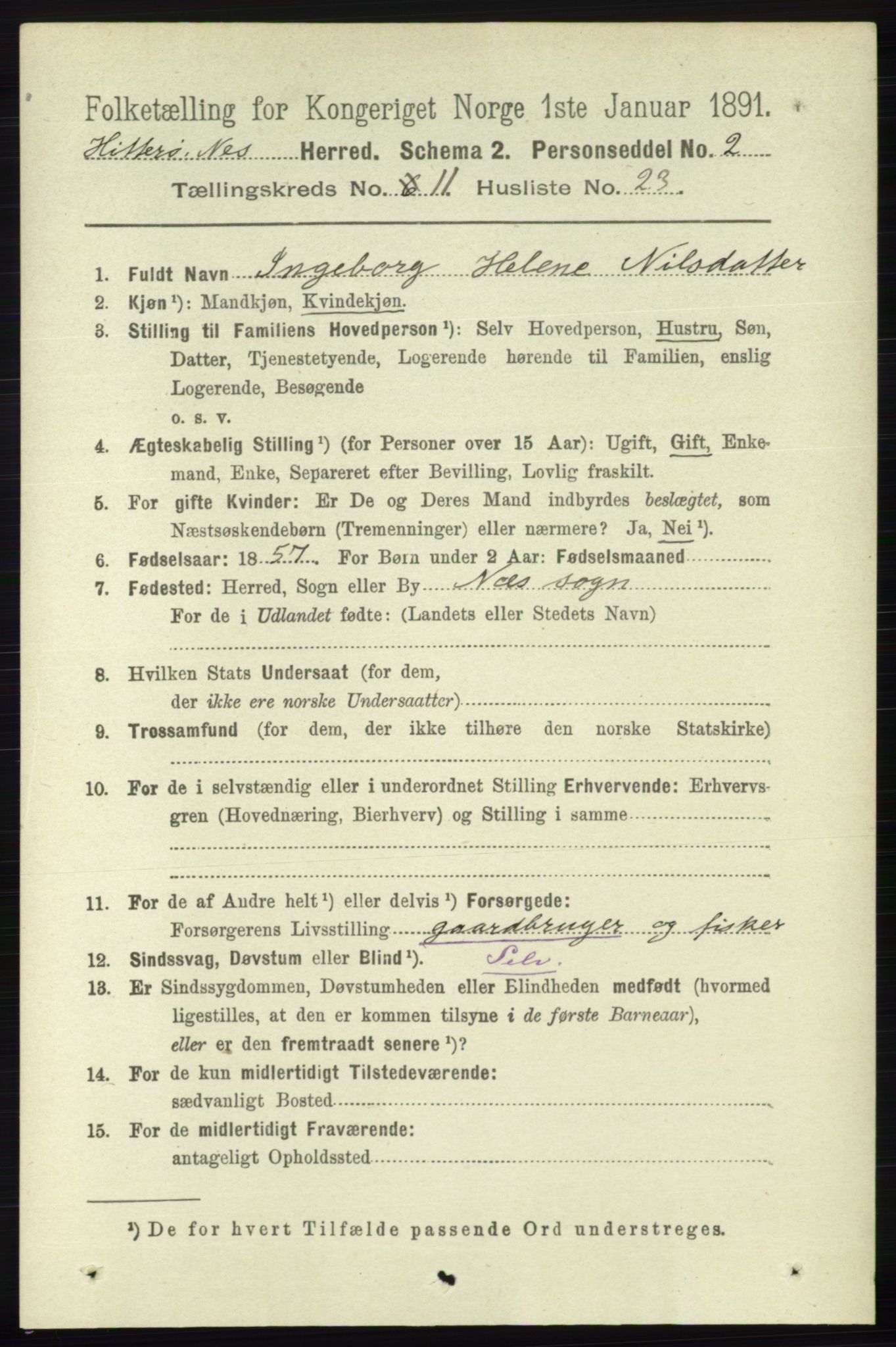 RA, 1891 census for 1043 Hidra og Nes, 1891, p. 4601