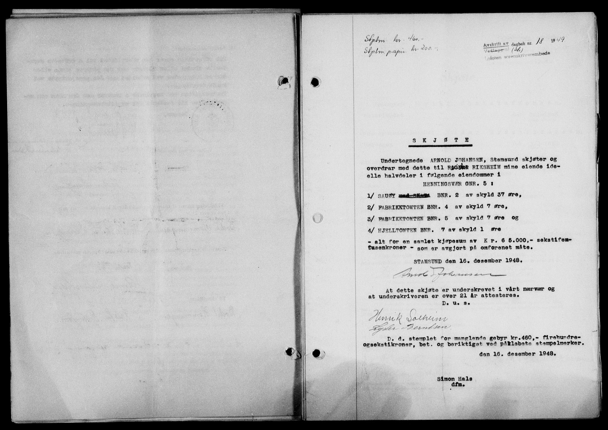 Lofoten sorenskriveri, SAT/A-0017/1/2/2C/L0020a: Mortgage book no. 20a, 1948-1949, Diary no: : 18/1949