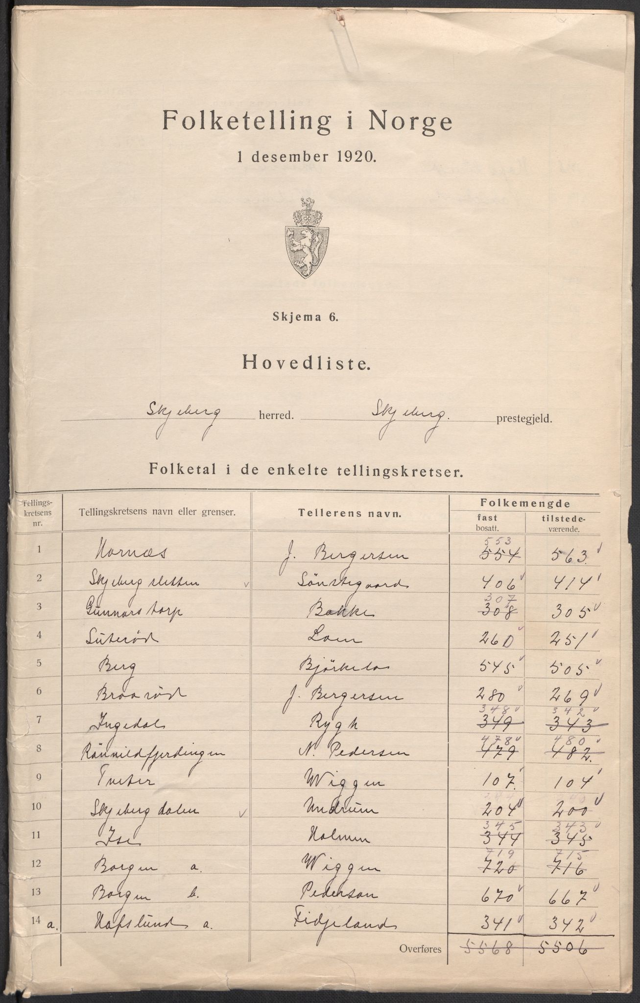 SAO, 1920 census for Skjeberg, 1920, p. 3