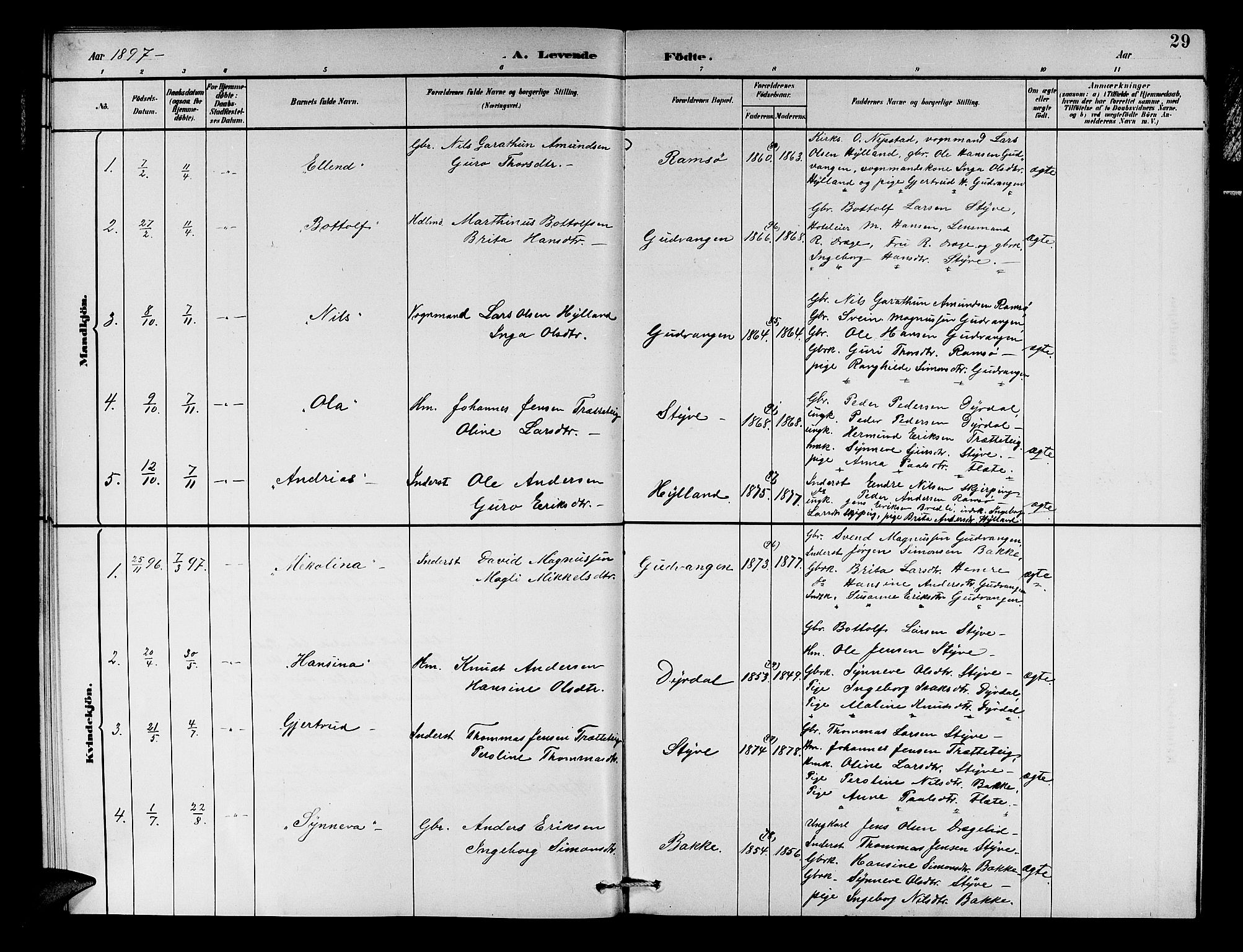 Aurland sokneprestembete, SAB/A-99937/H/Hb/Hbc/L0002: Parish register (copy) no. C 2, 1883-1900, p. 29