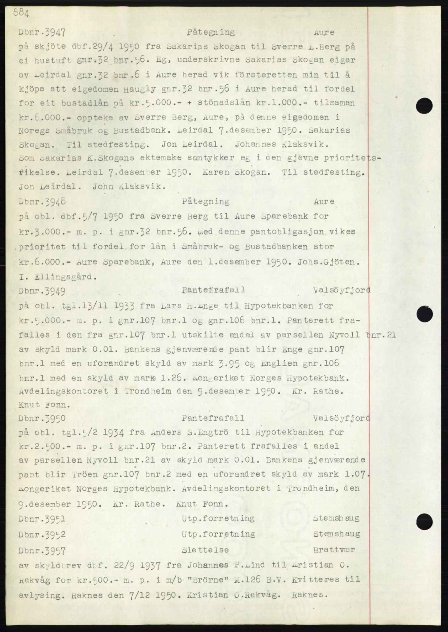 Nordmøre sorenskriveri, AV/SAT-A-4132/1/2/2Ca: Mortgage book no. C82b, 1946-1951, Diary no: : 3947/1950