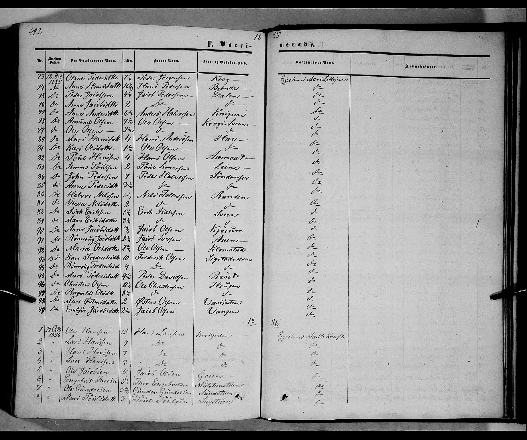 Nord-Fron prestekontor, SAH/PREST-080/H/Ha/Haa/L0001: Parish register (official) no. 1, 1851-1864, p. 492