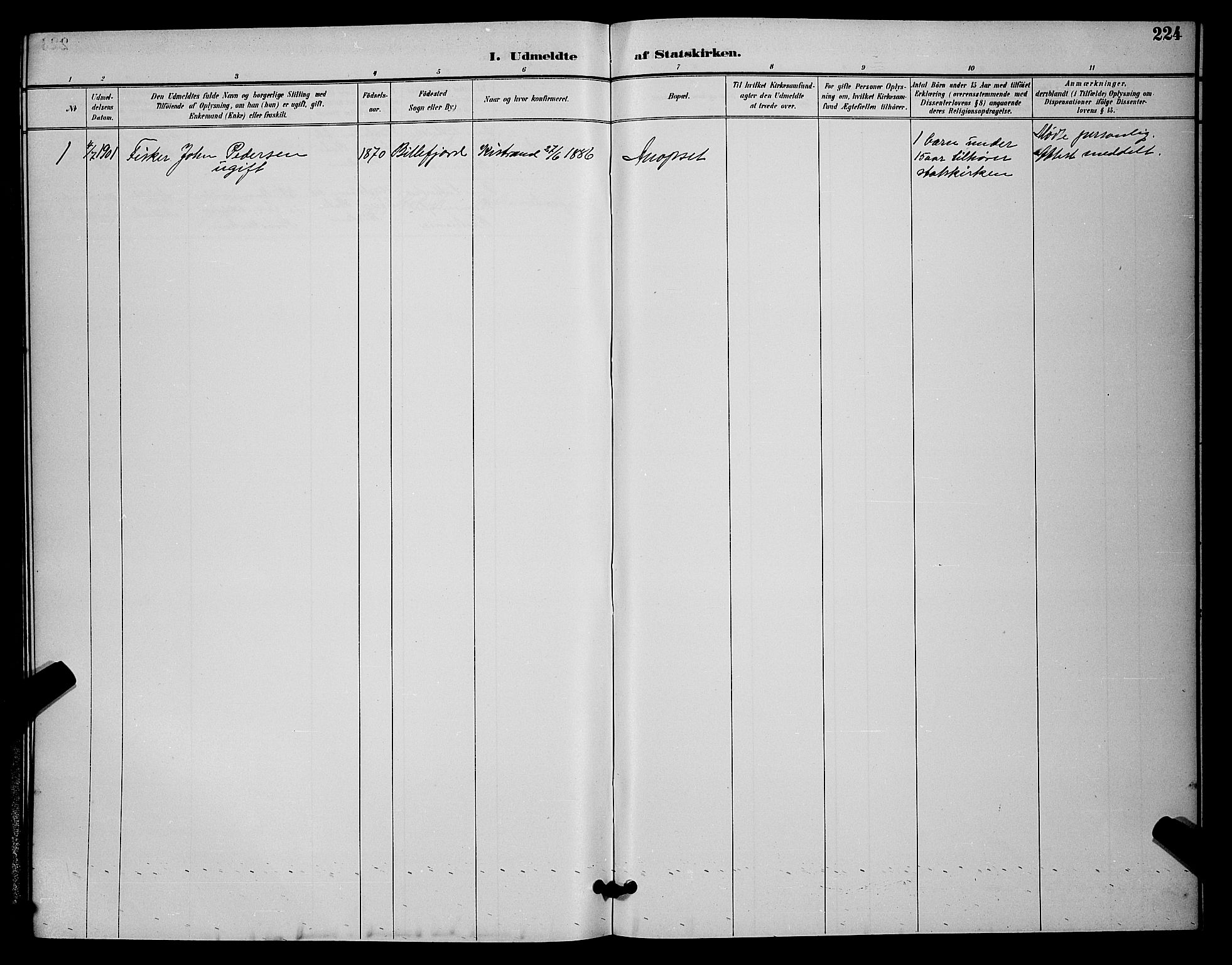 Kistrand/Porsanger sokneprestembete, AV/SATØ-S-1351/H/Hb/L0005.klokk: Parish register (copy) no. 5, 1895-1904, p. 224