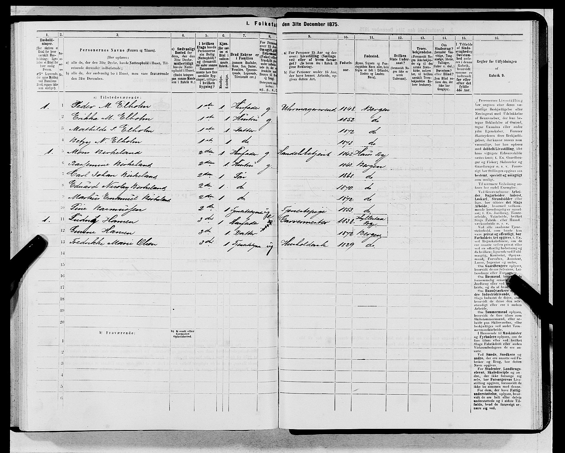 SAB, 1875 census for 1301 Bergen, 1875, p. 6136