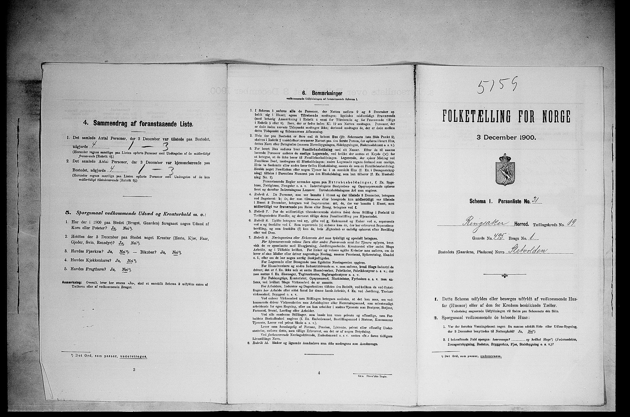 SAH, 1900 census for Ringsaker, 1900, p. 3445