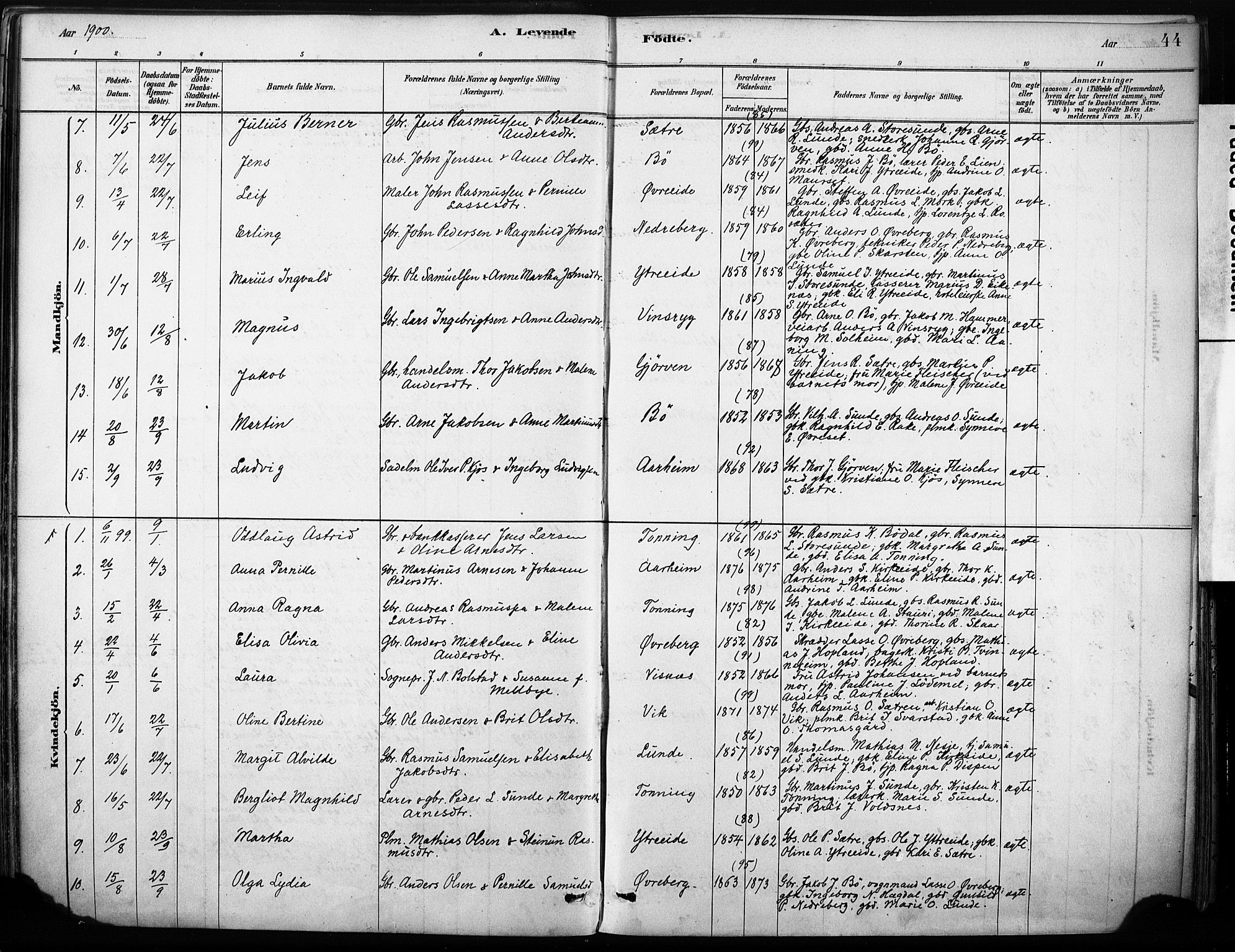 Stryn Sokneprestembete, AV/SAB-A-82501: Parish register (official) no. B 1, 1878-1907, p. 44