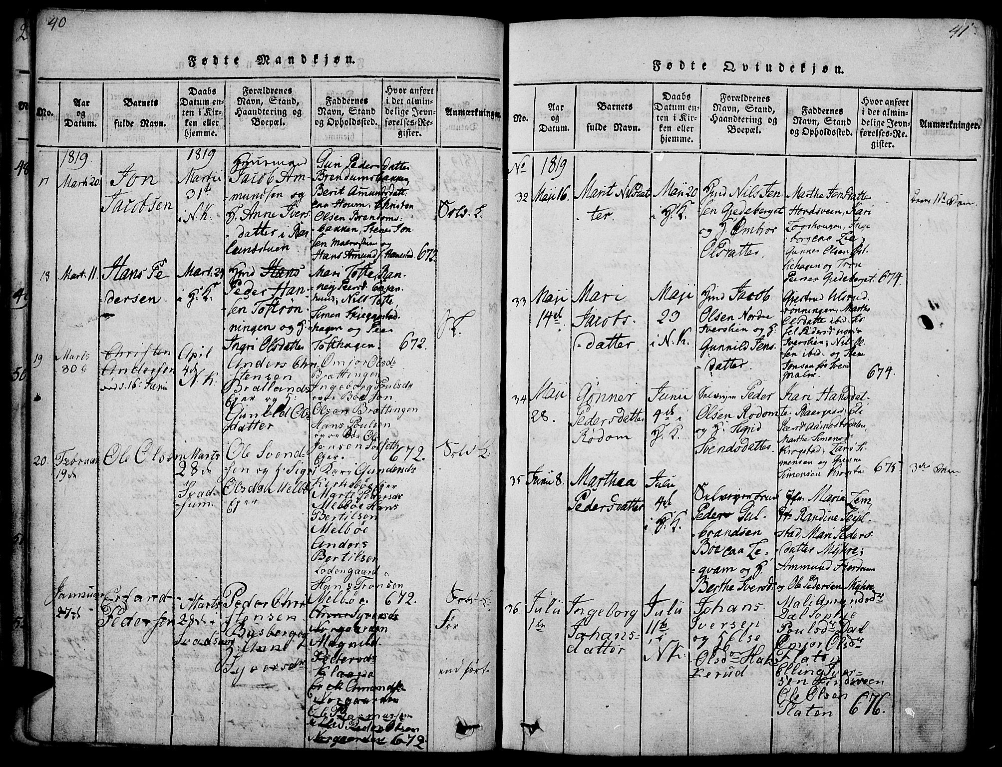 Gausdal prestekontor, SAH/PREST-090/H/Ha/Haa/L0005: Parish register (official) no. 5, 1817-1829, p. 40-41