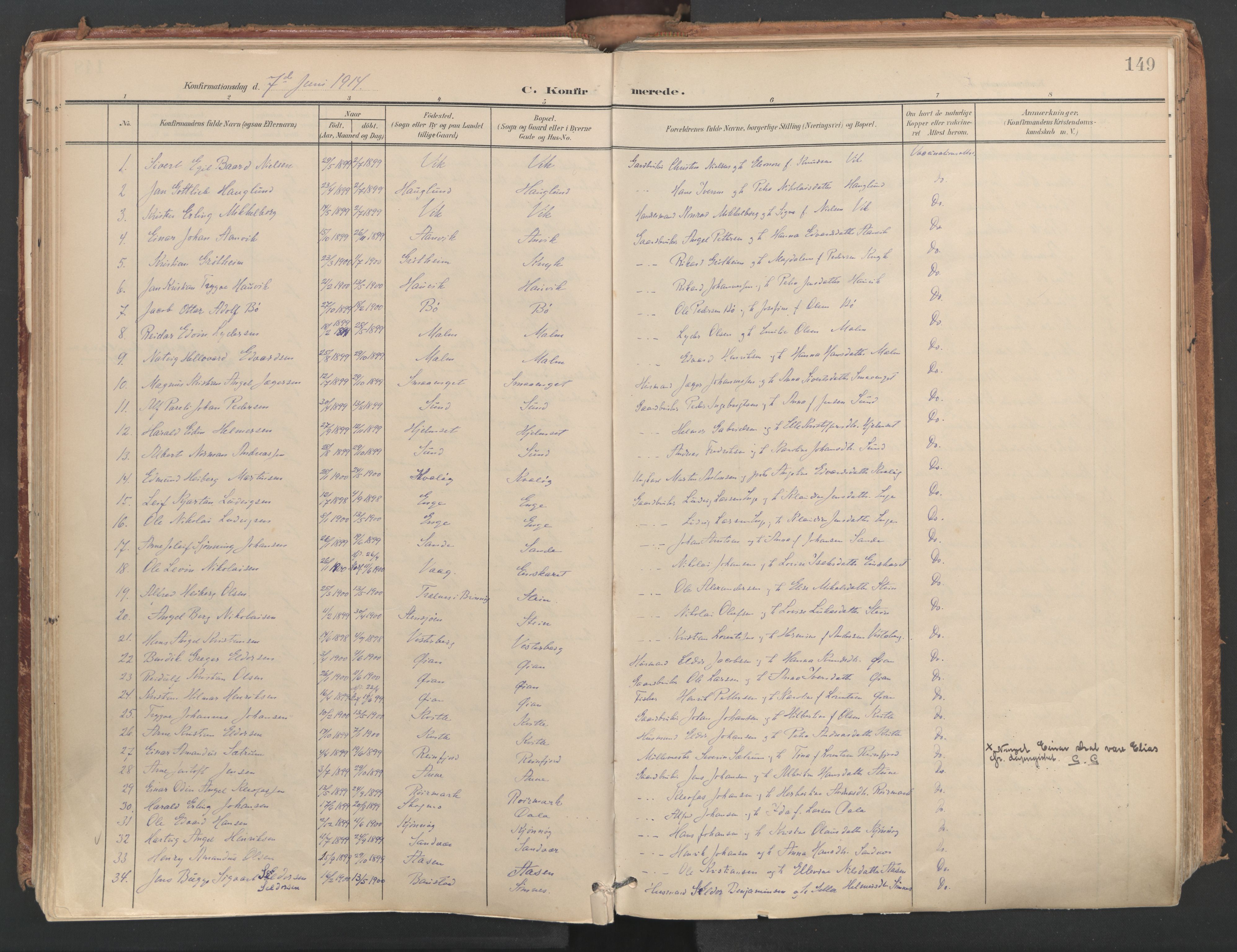Ministerialprotokoller, klokkerbøker og fødselsregistre - Nordland, SAT/A-1459/812/L0180: Parish register (official) no. 812A09, 1901-1915, p. 149