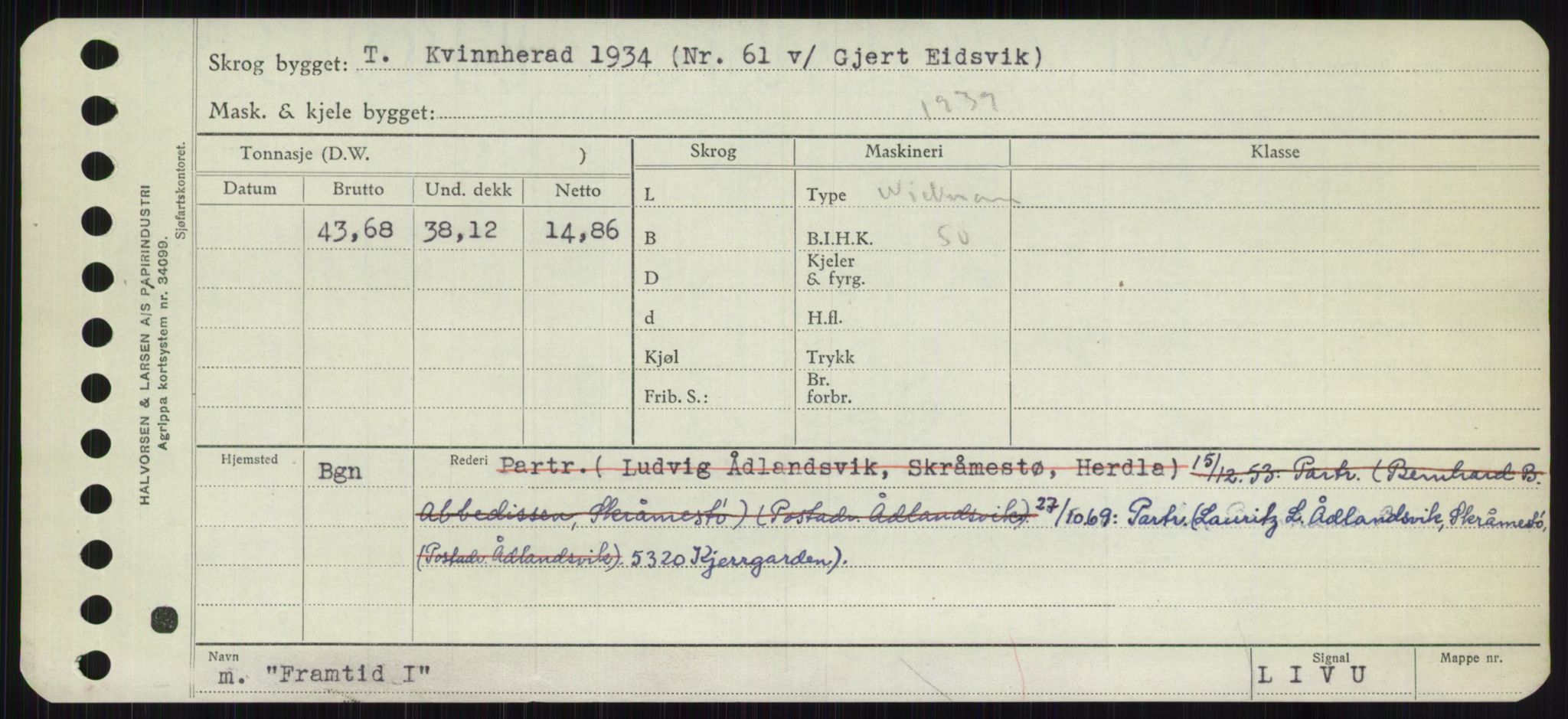 Sjøfartsdirektoratet med forløpere, Skipsmålingen, RA/S-1627/H/Ha/L0002/0001: Fartøy, Eik-Hill / Fartøy, Eik-F, p. 733