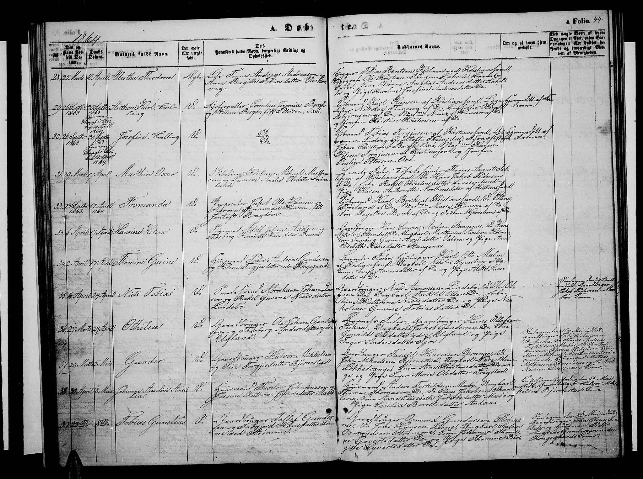 Oddernes sokneprestkontor, AV/SAK-1111-0033/F/Fb/Fba/L0006: Parish register (copy) no. B 6 /1, 1860-1869, p. 44