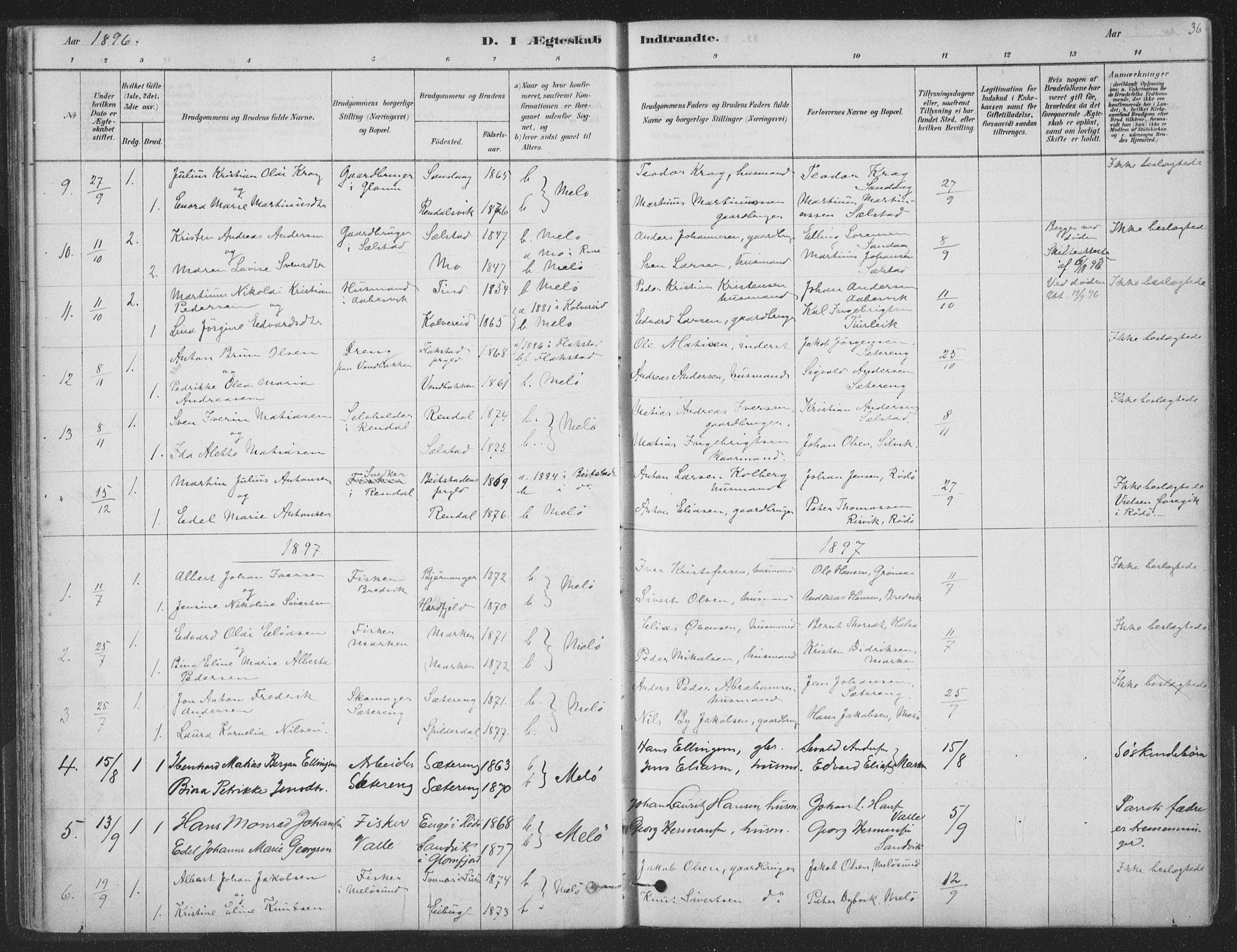 Ministerialprotokoller, klokkerbøker og fødselsregistre - Nordland, SAT/A-1459/843/L0627: Parish register (official) no. 843A02, 1878-1908, p. 36
