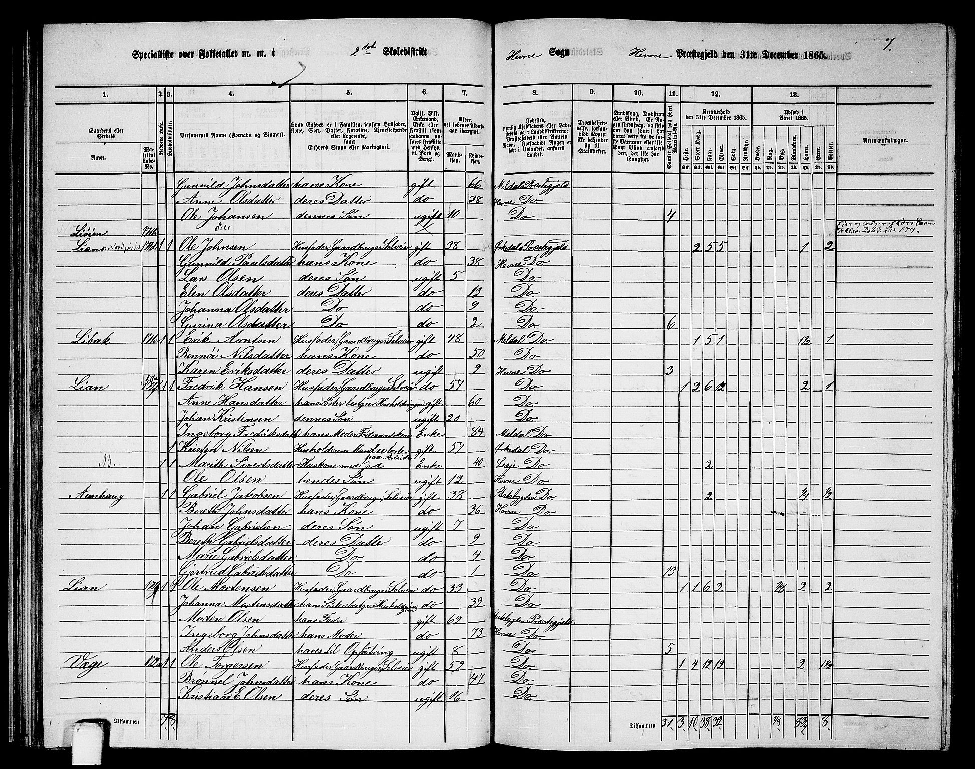 RA, 1865 census for Hemne, 1865, p. 54