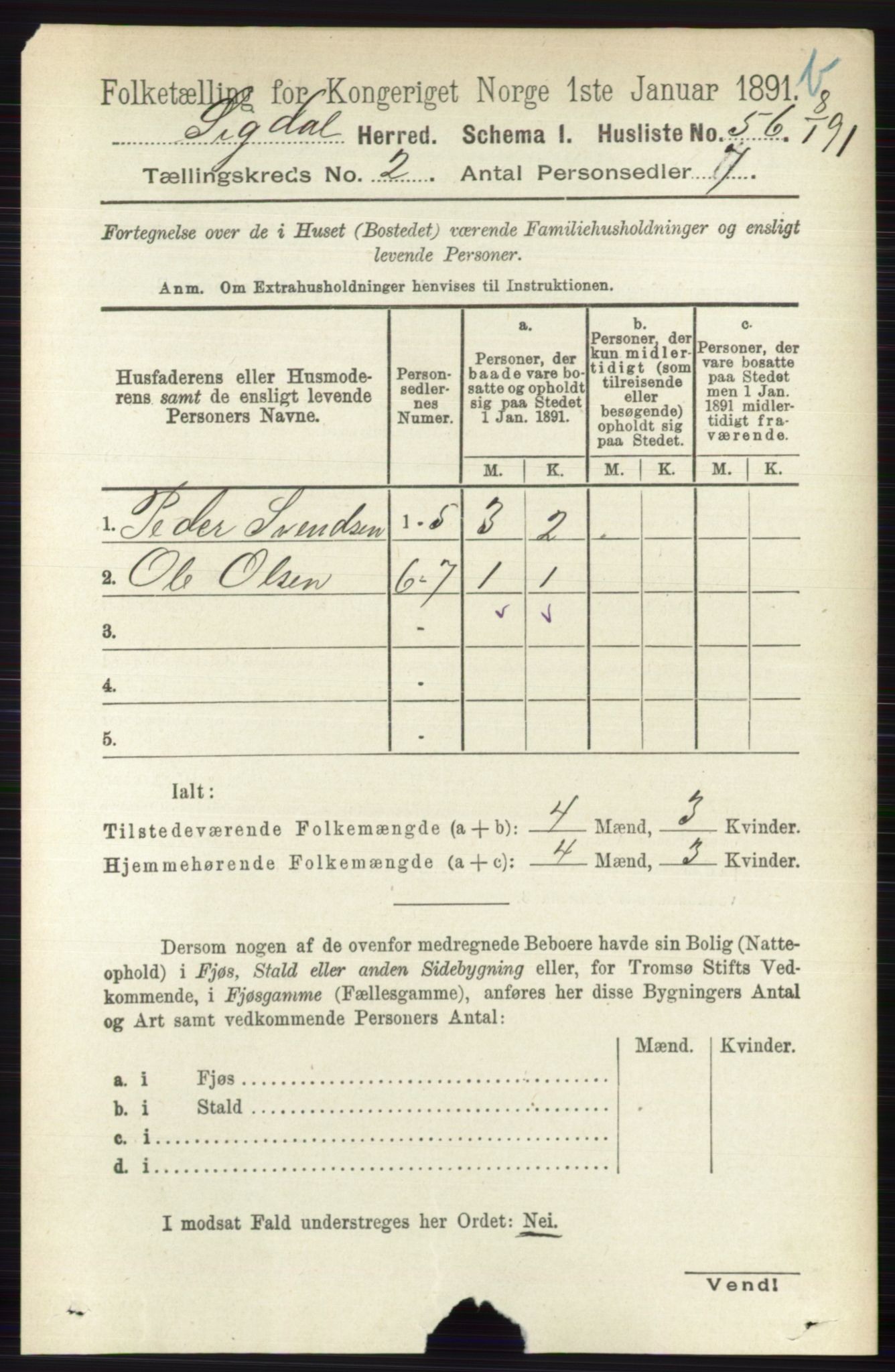 RA, 1891 census for 0621 Sigdal, 1891, p. 3913