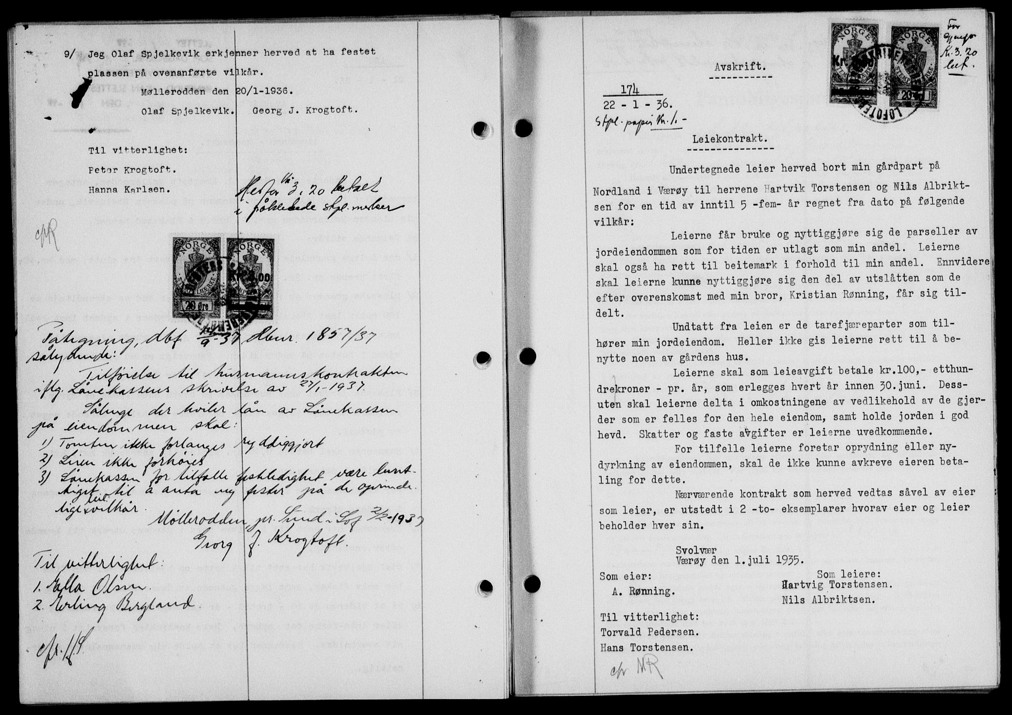 Lofoten sorenskriveri, SAT/A-0017/1/2/2C/L0033b: Mortgage book no. 33b, 1936-1936, Diary no: : 174/1936