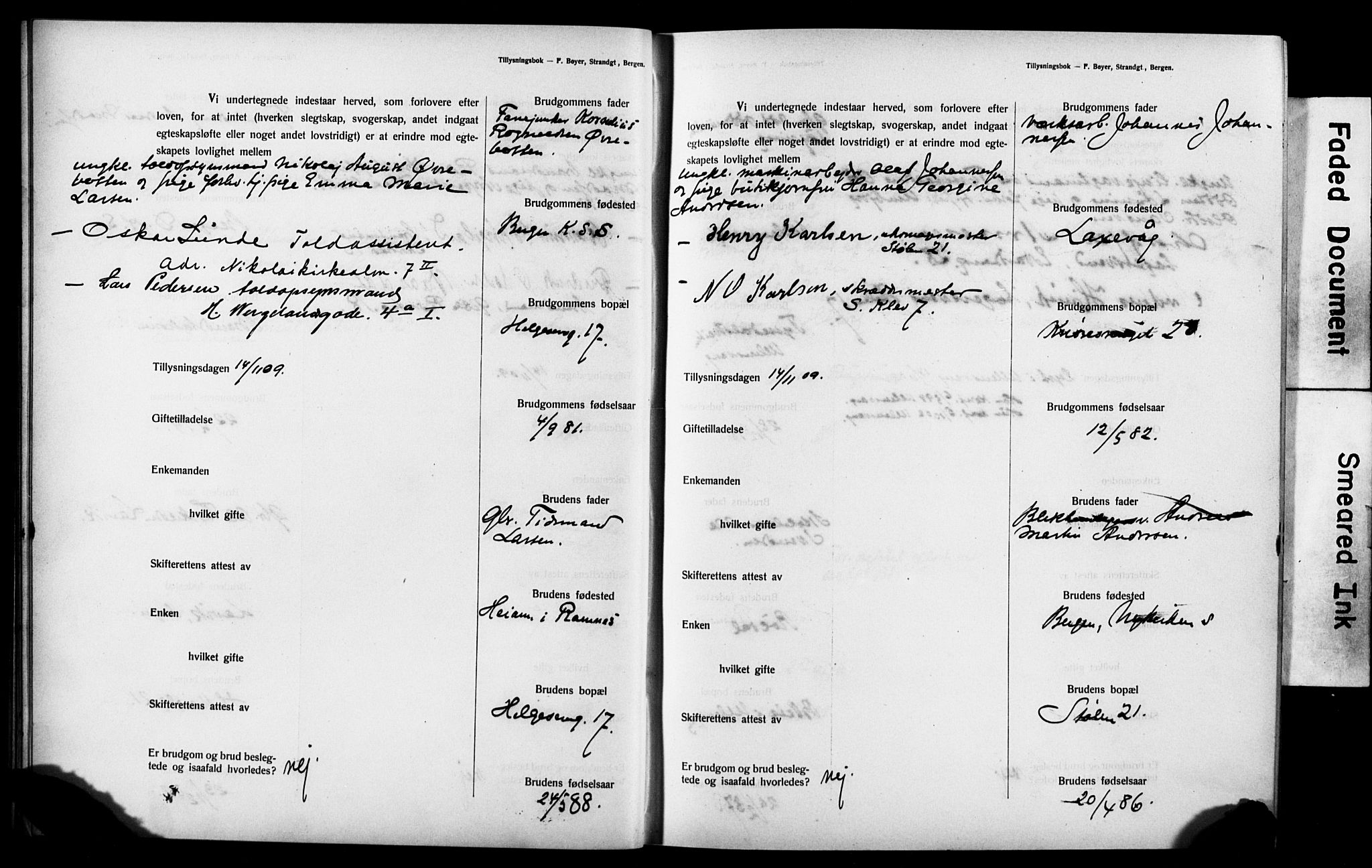 Mariakirken Sokneprestembete, AV/SAB-A-76901: Best man's statements no. II.5.3, 1909-1917, p. 11