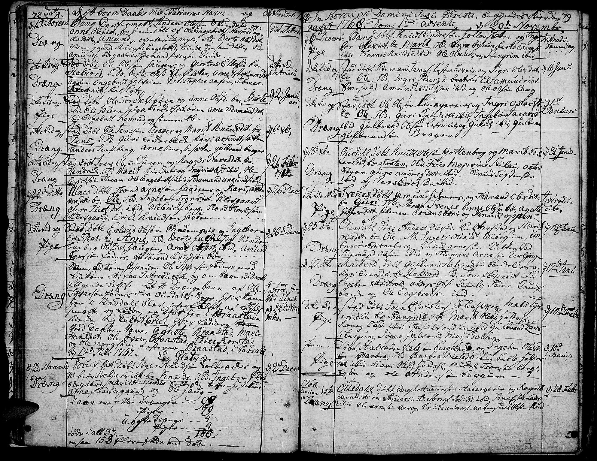 Aurdal prestekontor, SAH/PREST-126/H/Ha/Haa/L0005: Parish register (official) no. 5, 1763-1781, p. 78-79