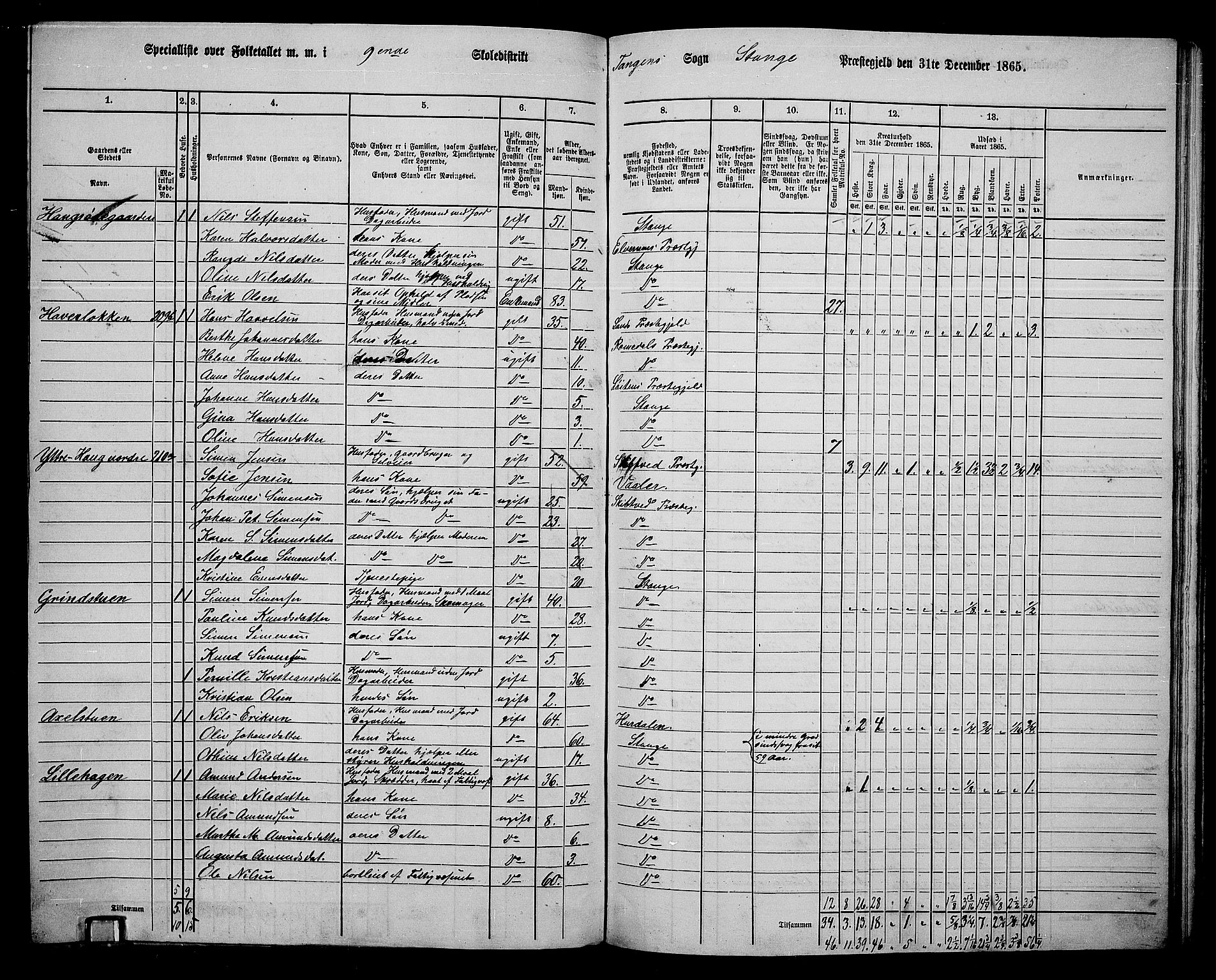 RA, 1865 census for Stange, 1865, p. 210