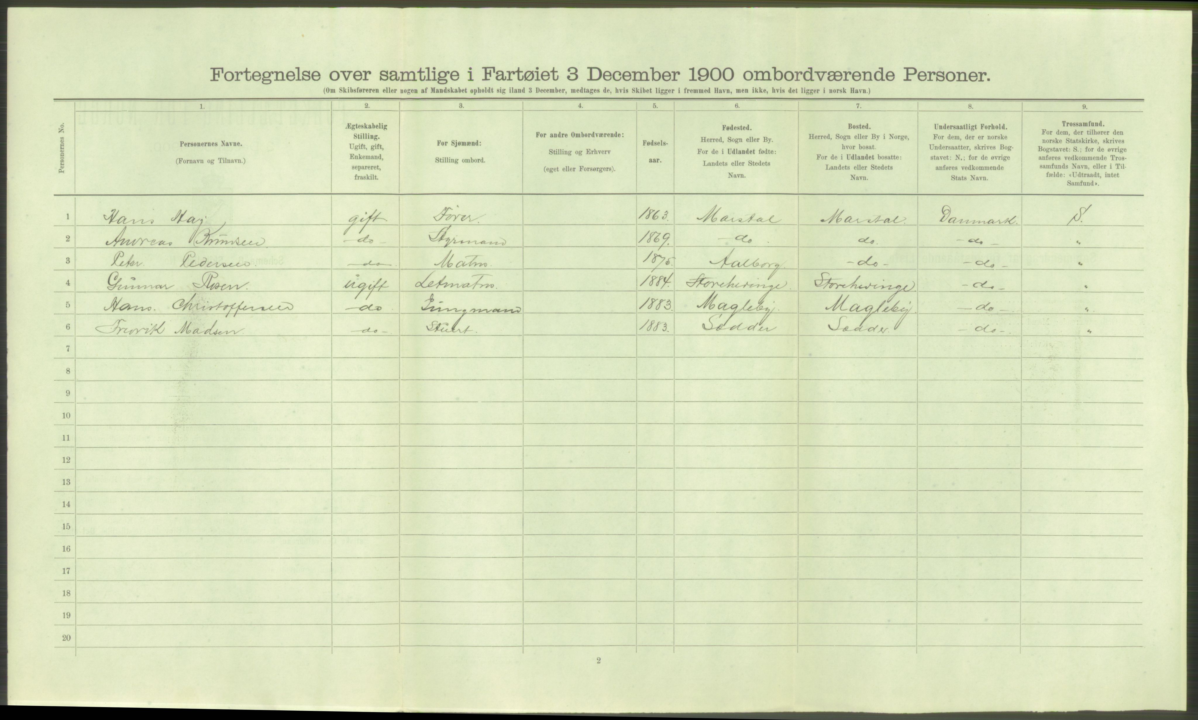 RA, 1900 Census - ship lists from ships in Norwegian harbours, harbours abroad and at sea, 1900, p. 8