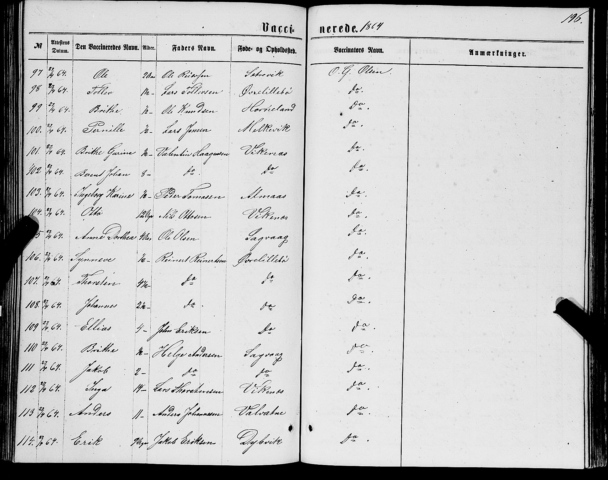 Stord sokneprestembete, AV/SAB-A-78201/H/Haa: Parish register (official) no. B 1, 1862-1877, p. 196