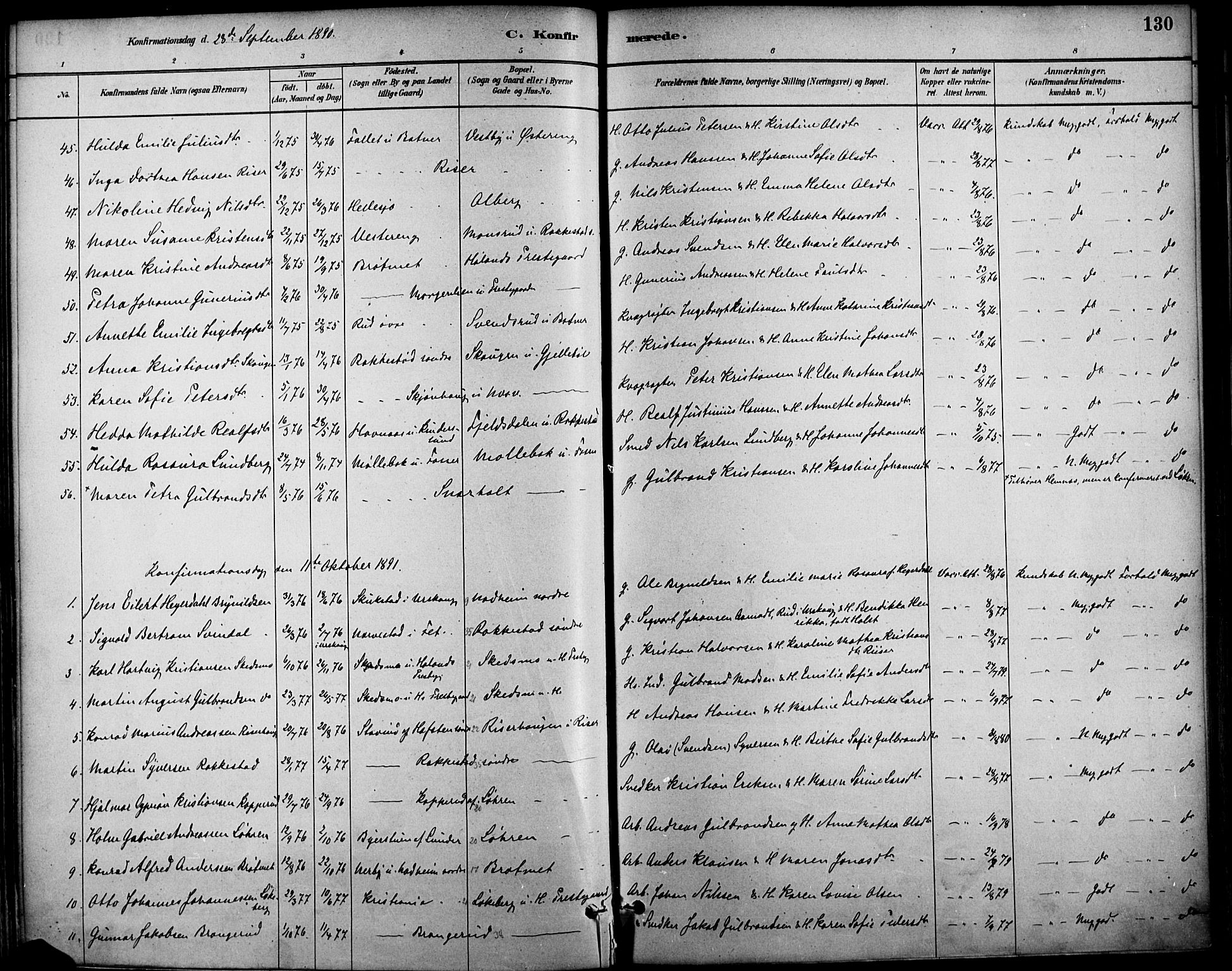 Høland prestekontor Kirkebøker, SAO/A-10346a/F/Fa/L0013: Parish register (official) no. I 13, 1880-1897, p. 130