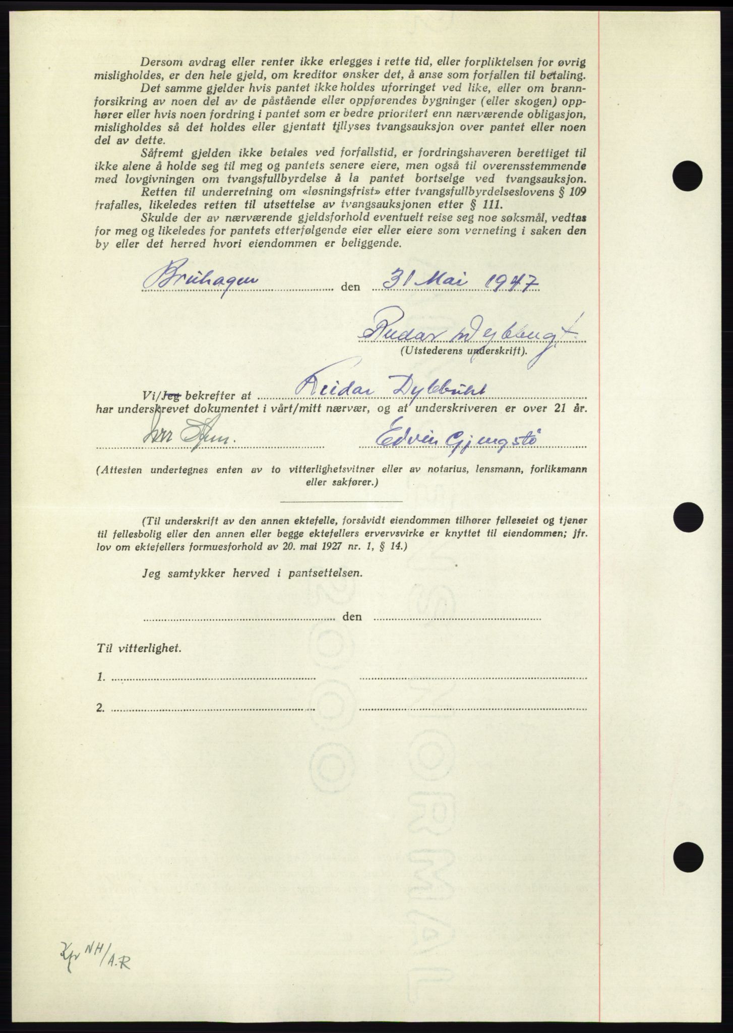 Nordmøre sorenskriveri, AV/SAT-A-4132/1/2/2Ca: Mortgage book no. B96, 1947-1947, Diary no: : 1220/1947