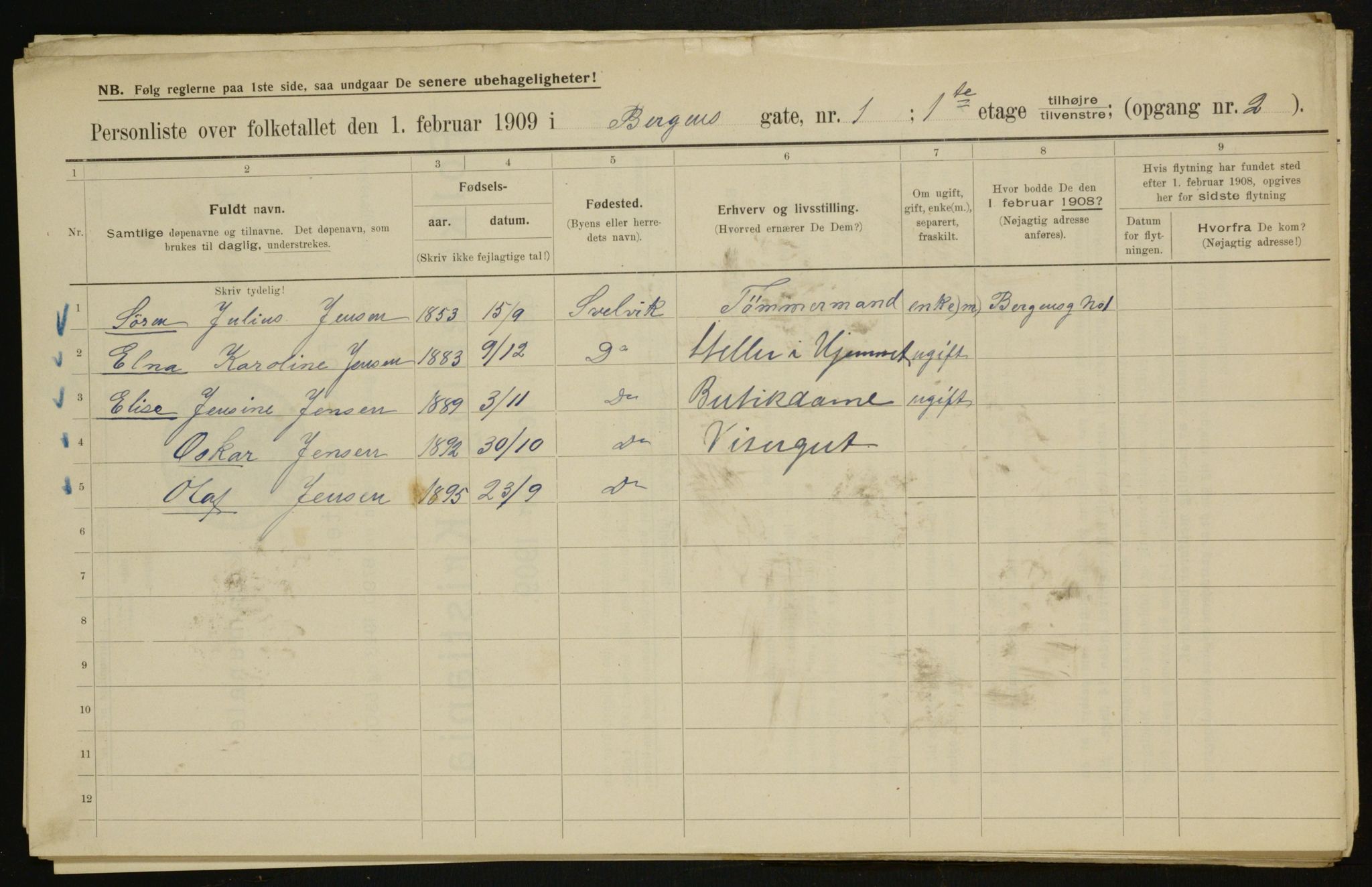 OBA, Municipal Census 1909 for Kristiania, 1909, p. 3434