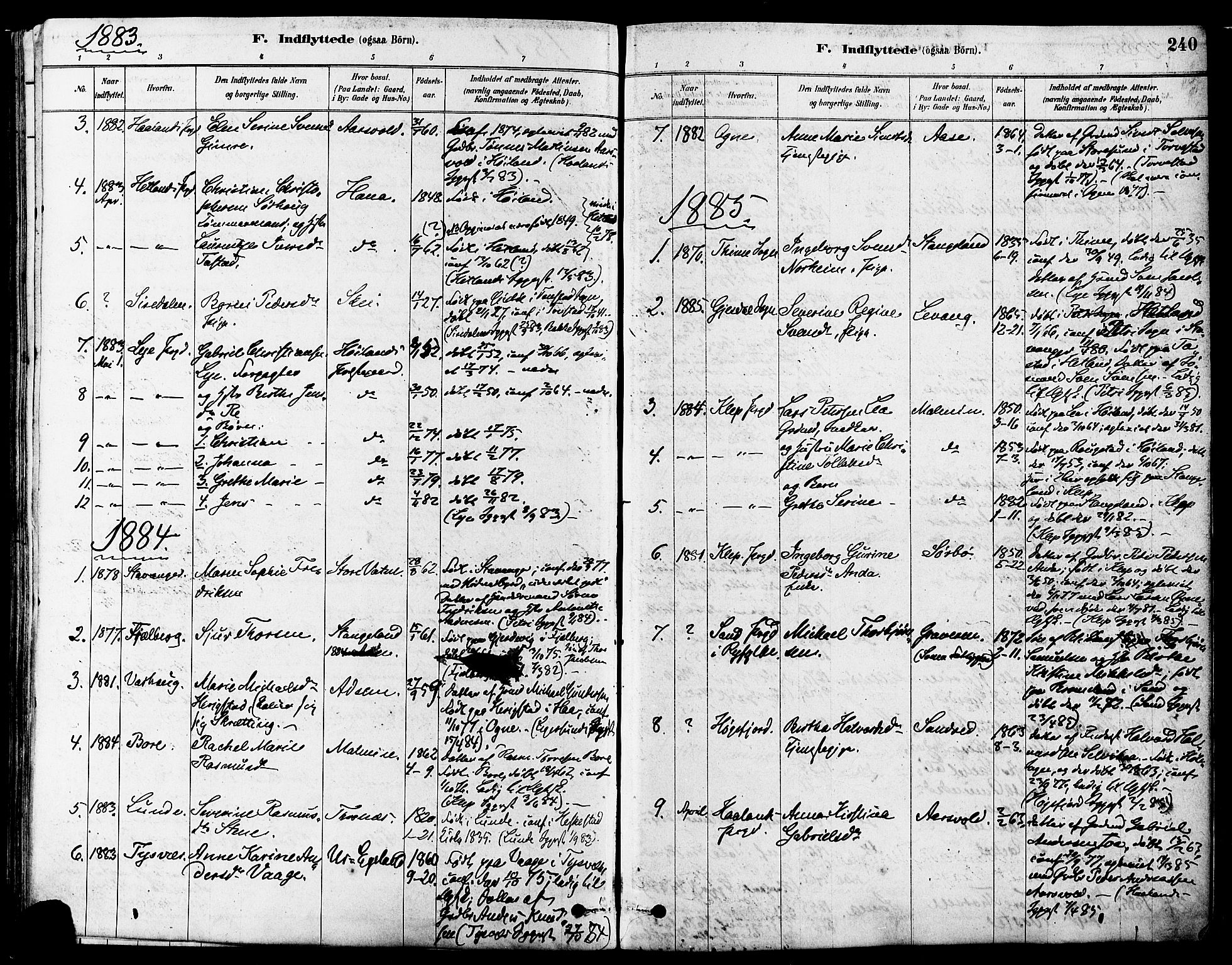 Høyland sokneprestkontor, SAST/A-101799/001/30BA/L0011: Parish register (official) no. A 10, 1878-1888, p. 240