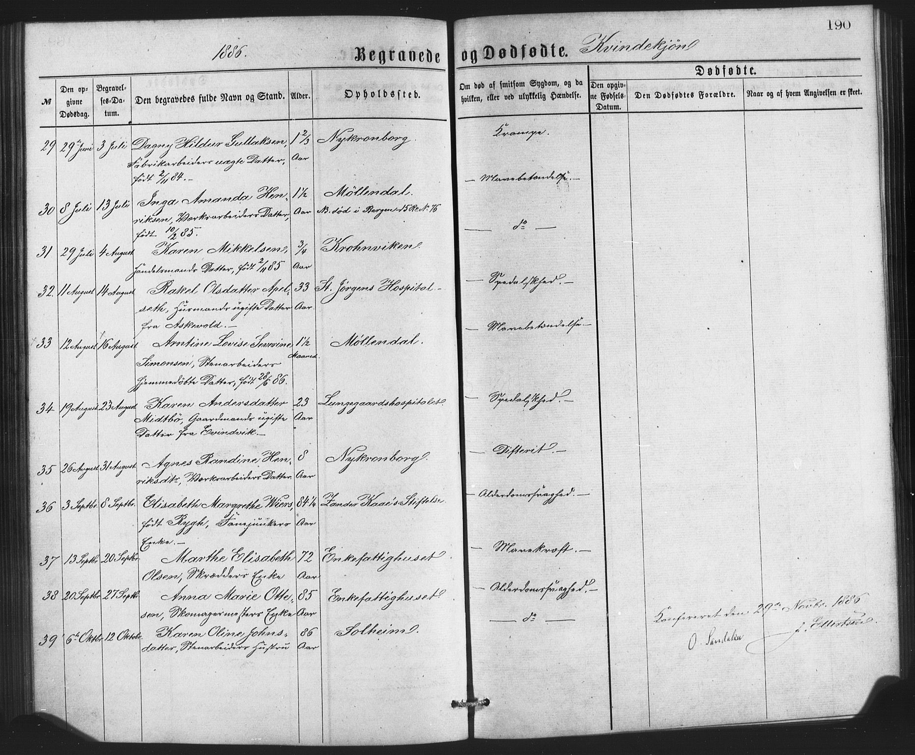 St. Jørgens hospital og Årstad sokneprestembete, AV/SAB-A-99934: Parish register (copy) no. A 8, 1872-1886, p. 190