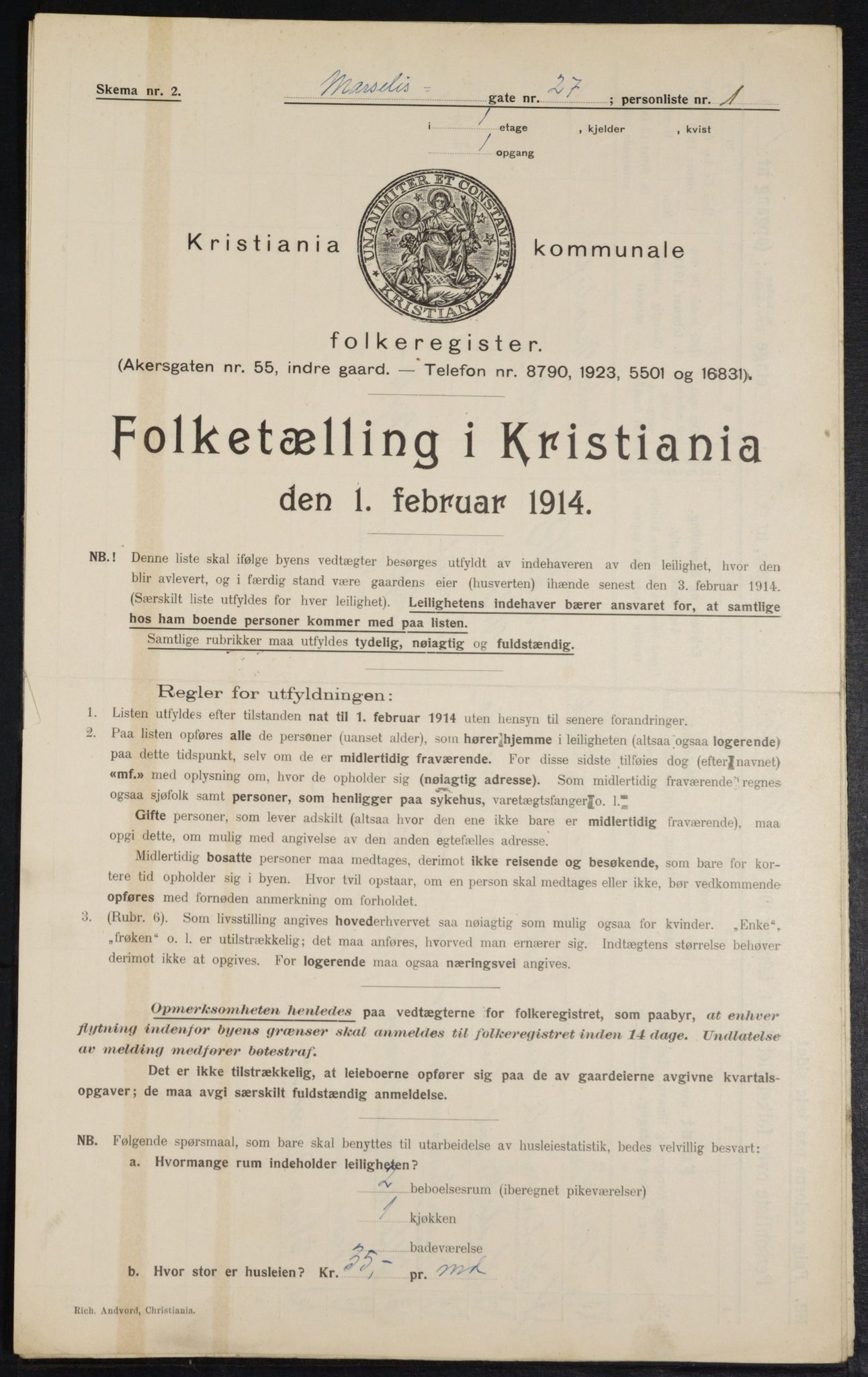 OBA, Municipal Census 1914 for Kristiania, 1914, p. 64518