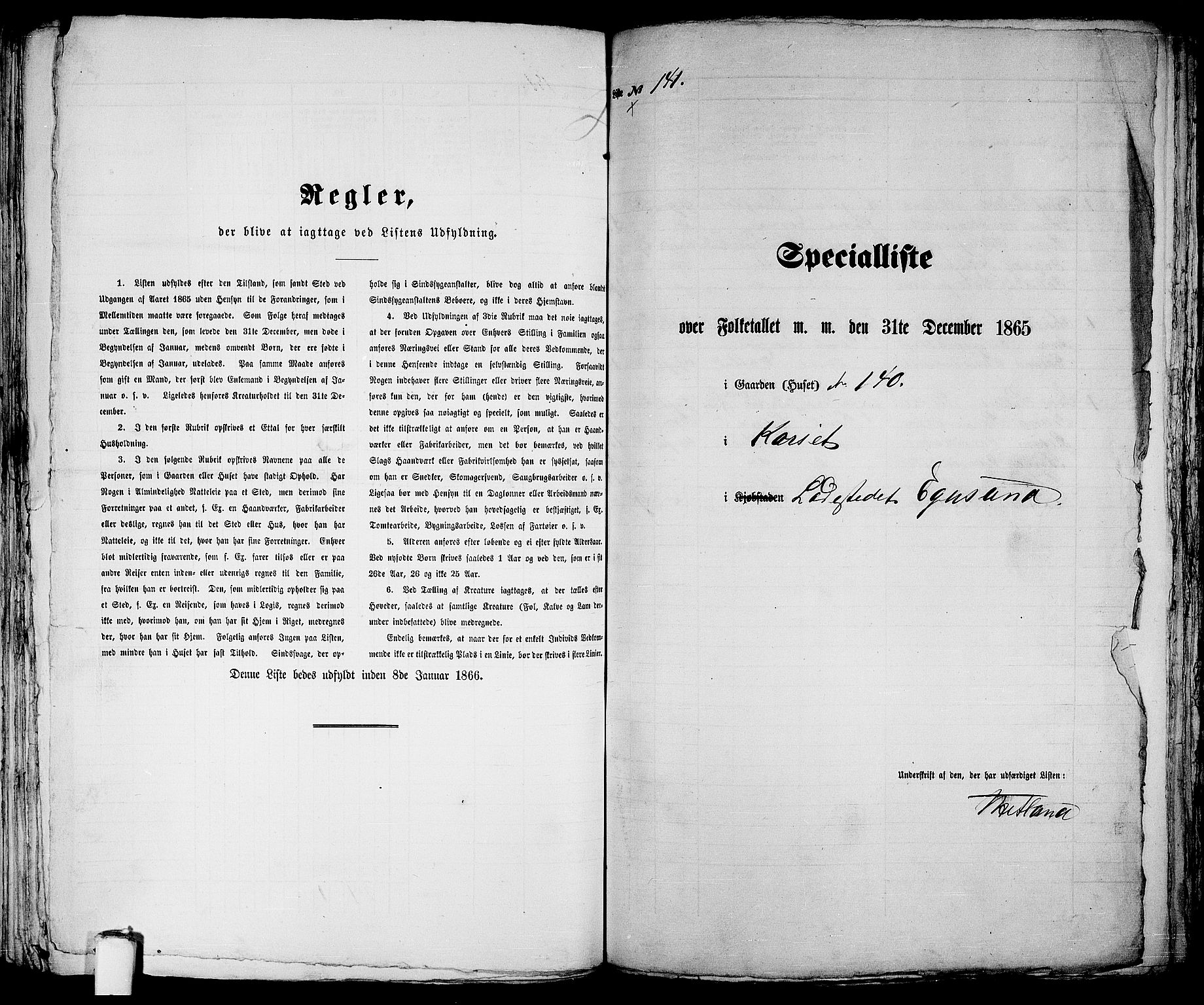 RA, 1865 census for Eigersund parish, Egersund town, 1865, p. 294