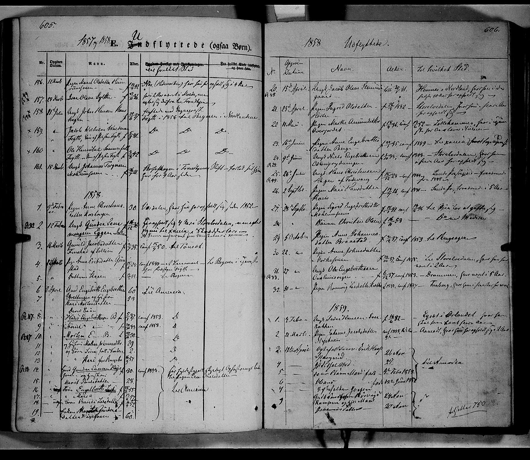 Ringebu prestekontor, SAH/PREST-082/H/Ha/Haa/L0006: Parish register (official) no. 6, 1848-1859, p. 605-606