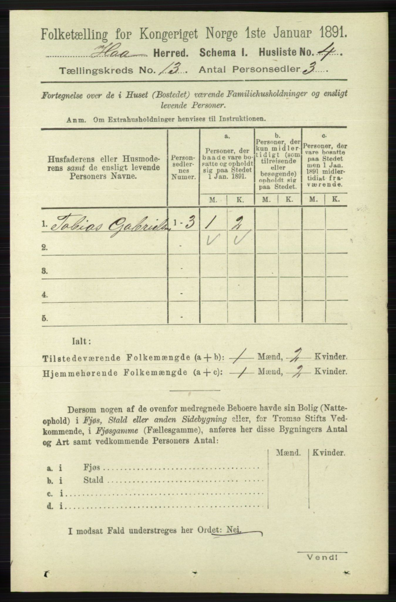 RA, 1891 census for 1119 Hå, 1891, p. 3128