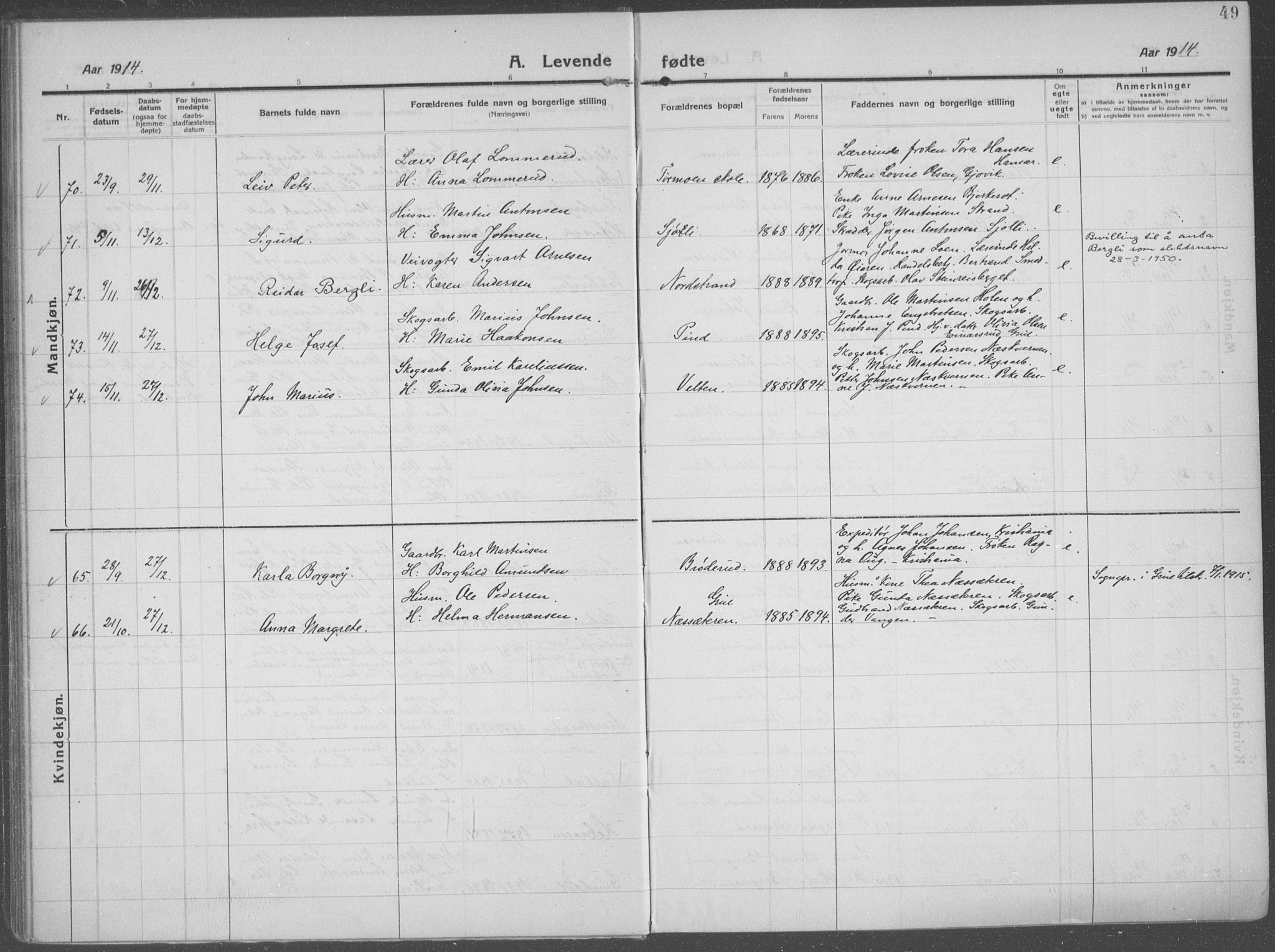 Brandval prestekontor, AV/SAH-PREST-034/H/Ha/Haa/L0004: Parish register (official) no. 4, 1910-1924, p. 49