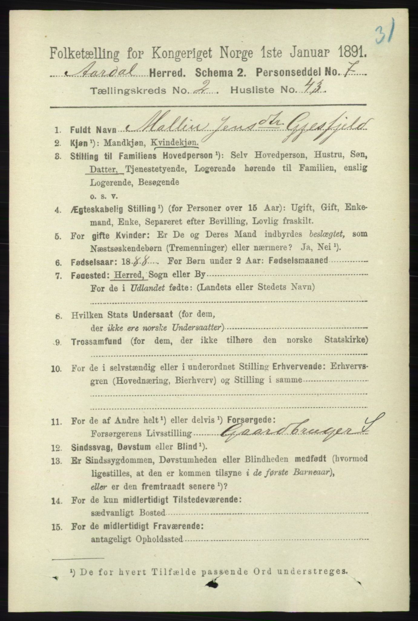 RA, 1891 census for 1131 Årdal, 1891, p. 777