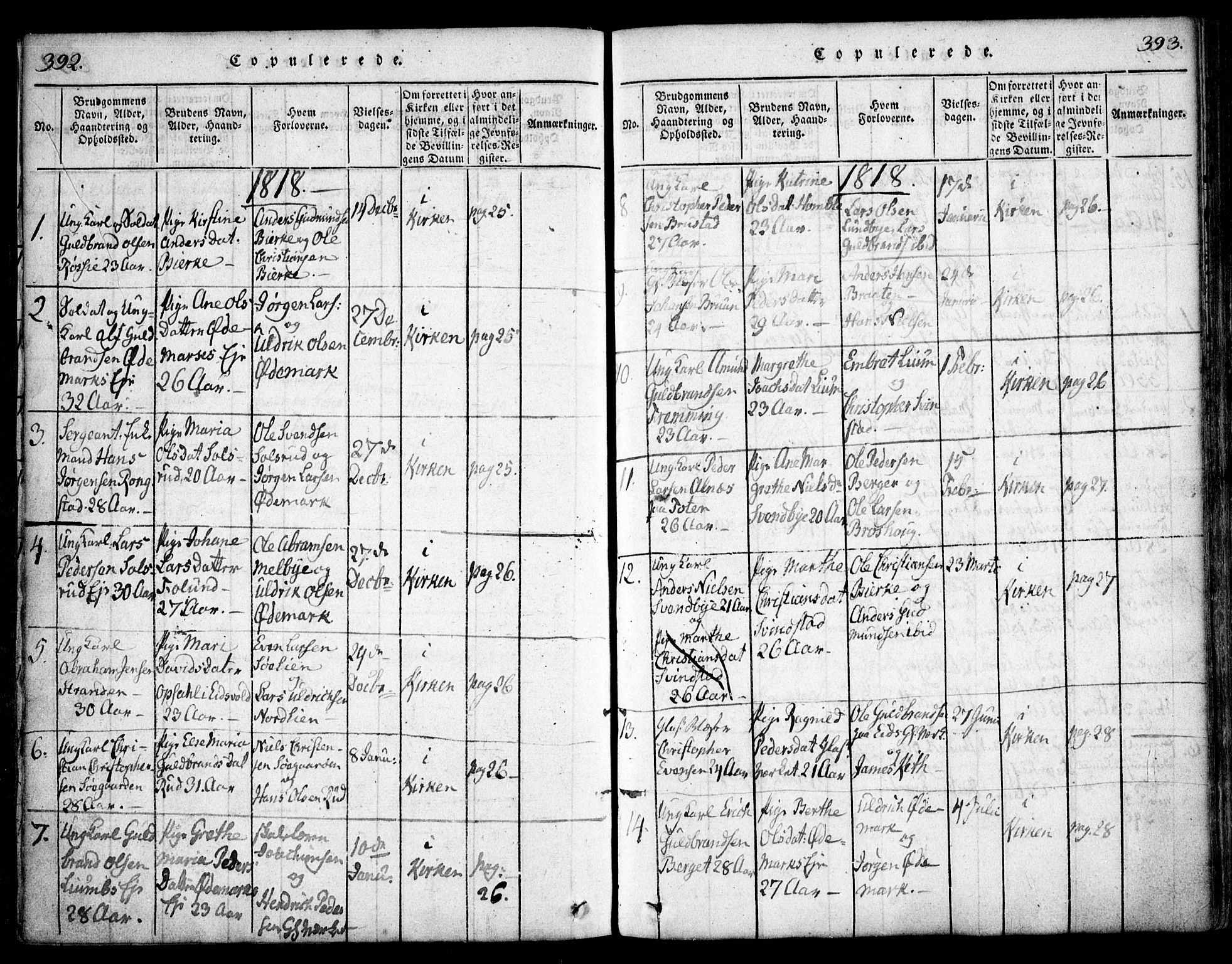 Hurdal prestekontor Kirkebøker, SAO/A-10889/F/Fa/L0003: Parish register (official) no. I 3, 1815-1828, p. 392-393