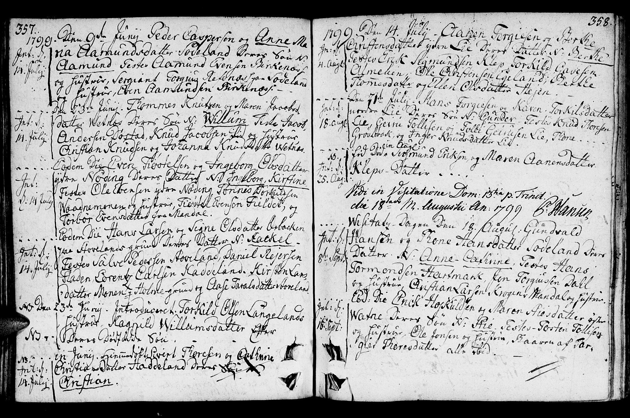 Holum sokneprestkontor, SAK/1111-0022/F/Fa/Faa/L0003: Parish register (official) no. A 3, 1780-1821, p. 357-358