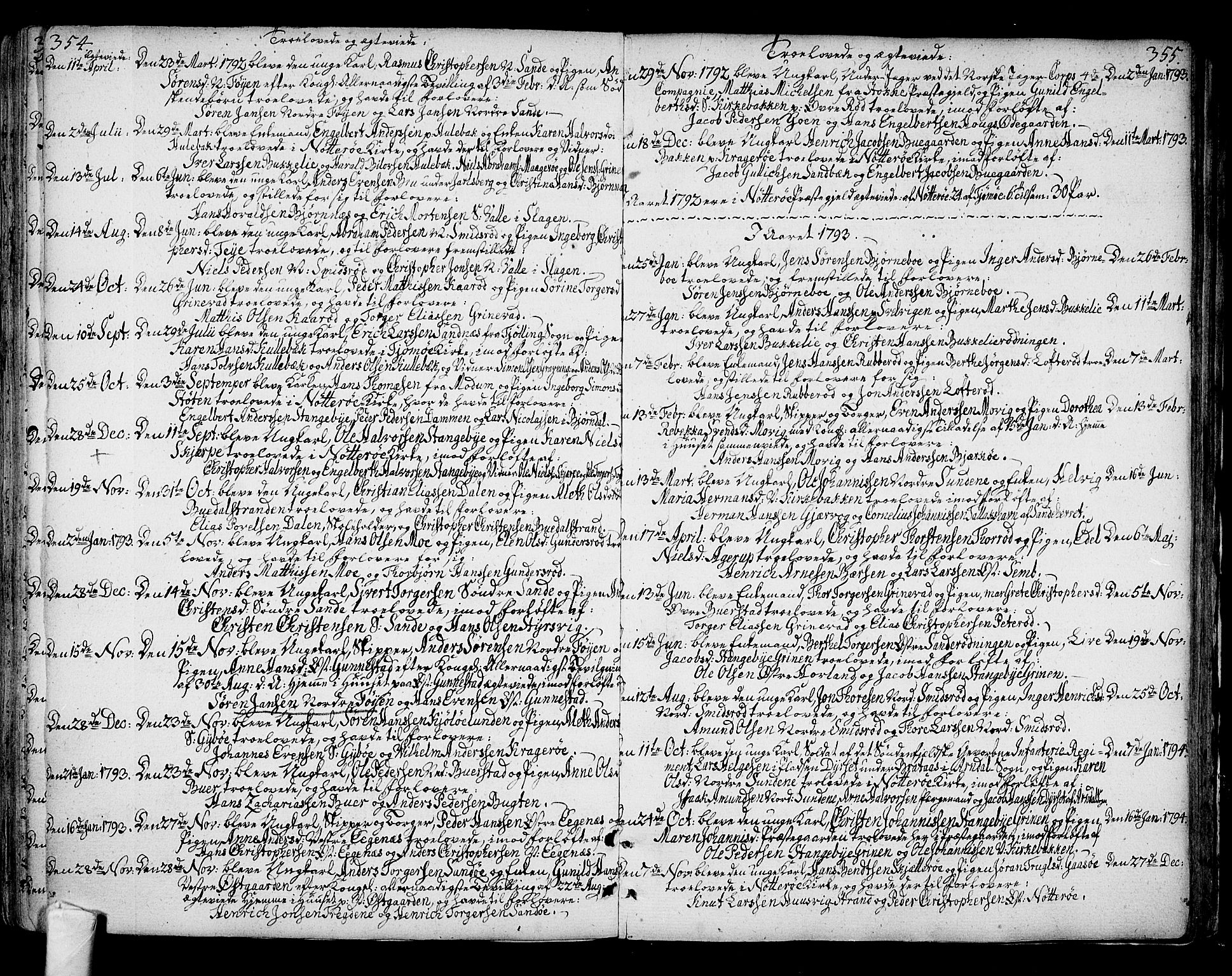 Nøtterøy kirkebøker, AV/SAKO-A-354/F/Fa/L0003: Parish register (official) no. I 3, 1791-1814, p. 354-355