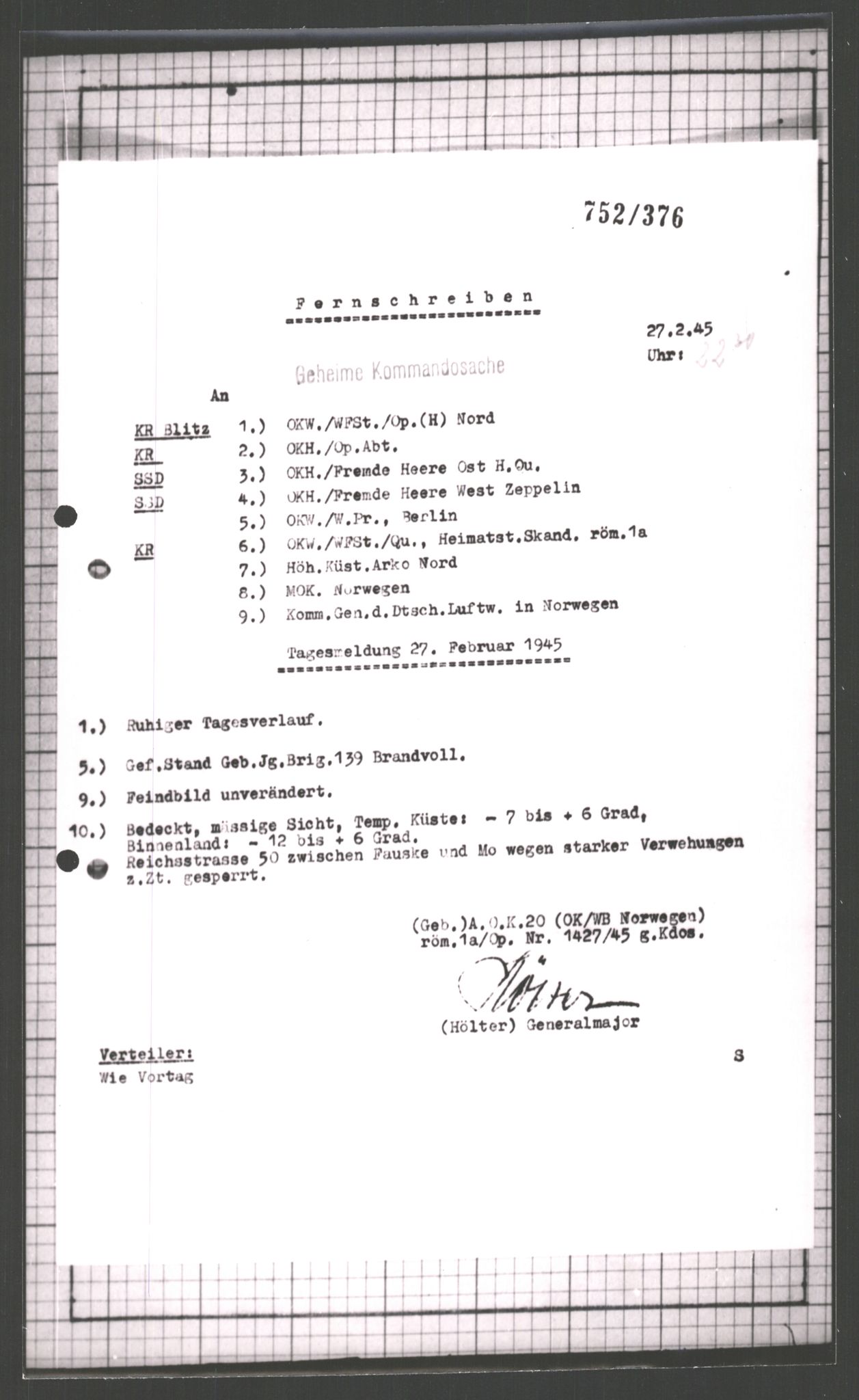 Forsvarets Overkommando. 2 kontor. Arkiv 11.4. Spredte tyske arkivsaker, AV/RA-RAFA-7031/D/Dar/Dara/L0003: Krigsdagbøker for 20. Gebirgs-Armee-Oberkommando (AOK 20), 1945, p. 296