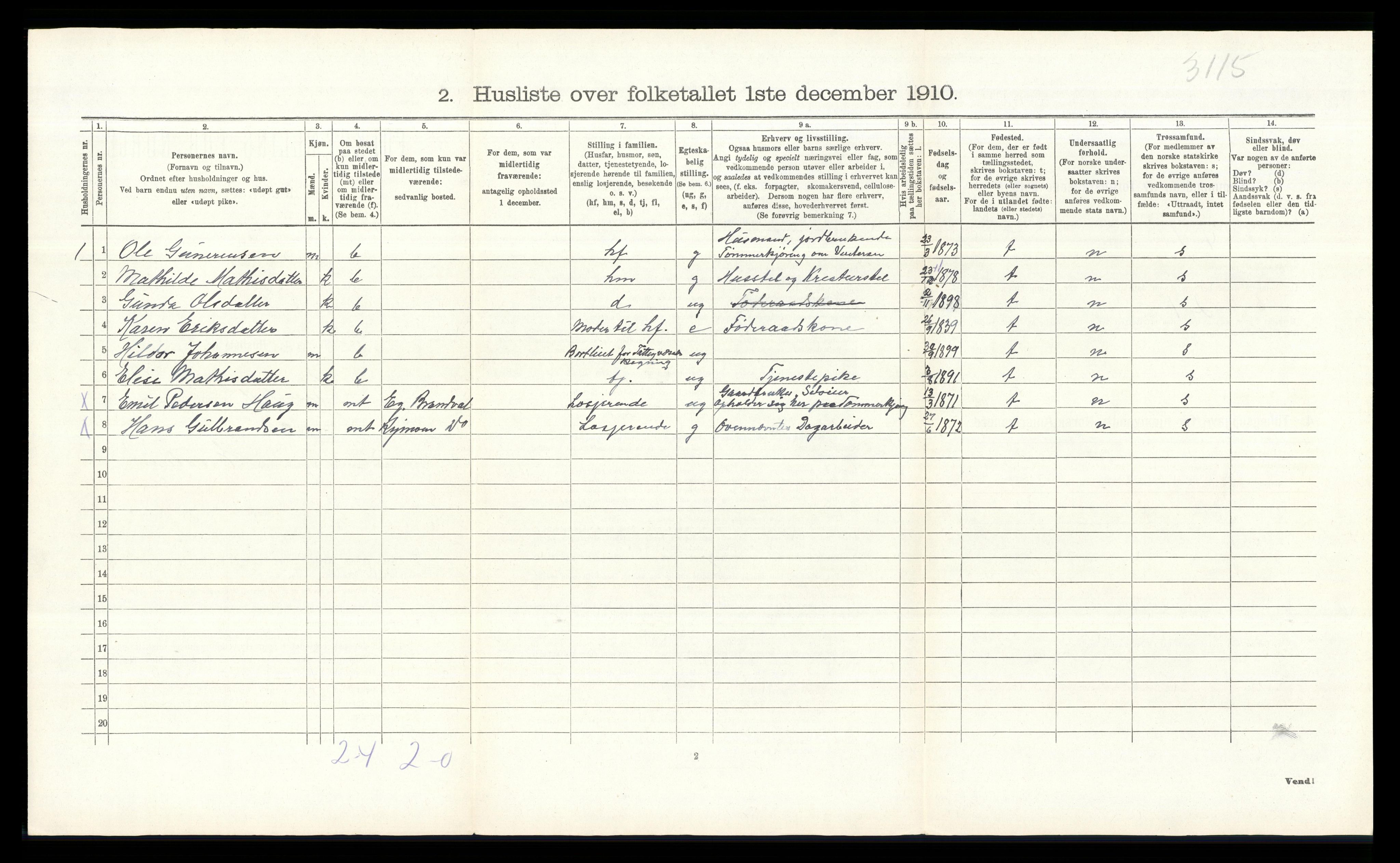 RA, 1910 census for Brandval, 1910, p. 1154