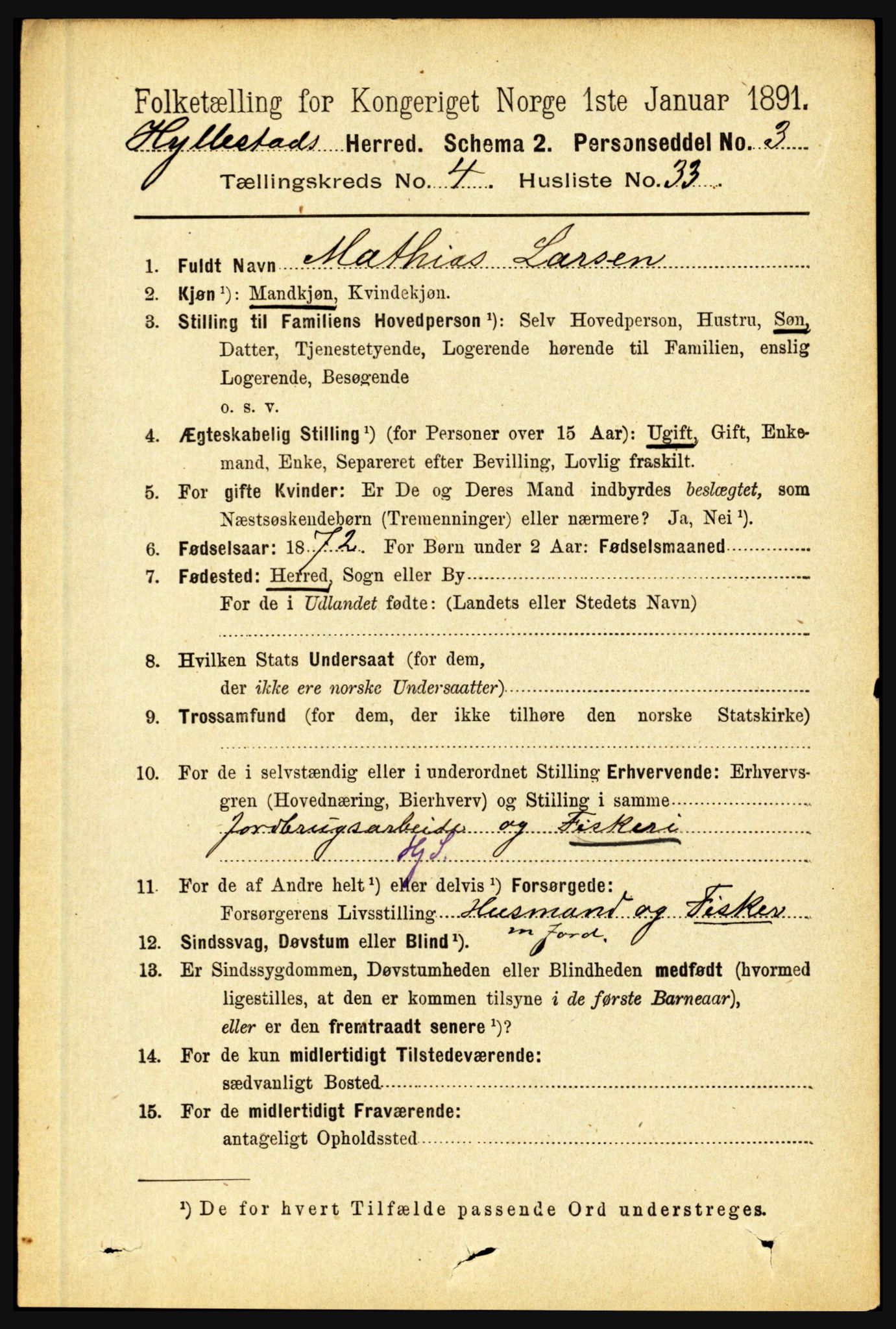 RA, 1891 census for 1413 Hyllestad, 1891, p. 772