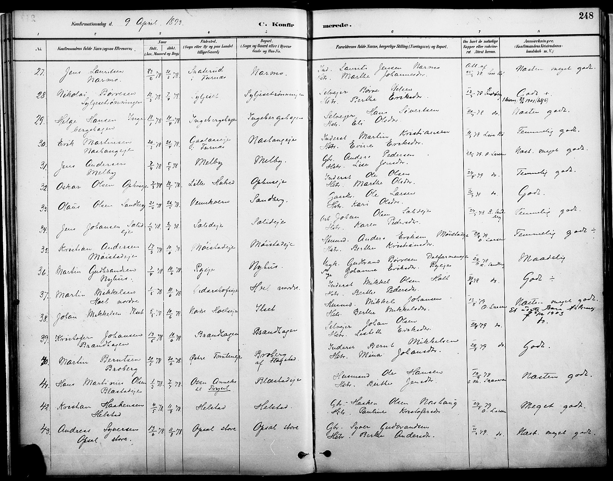 Vang prestekontor, Hedmark, AV/SAH-PREST-008/H/Ha/Haa/L0019A: Parish register (official) no. 19, 1886-1900, p. 248