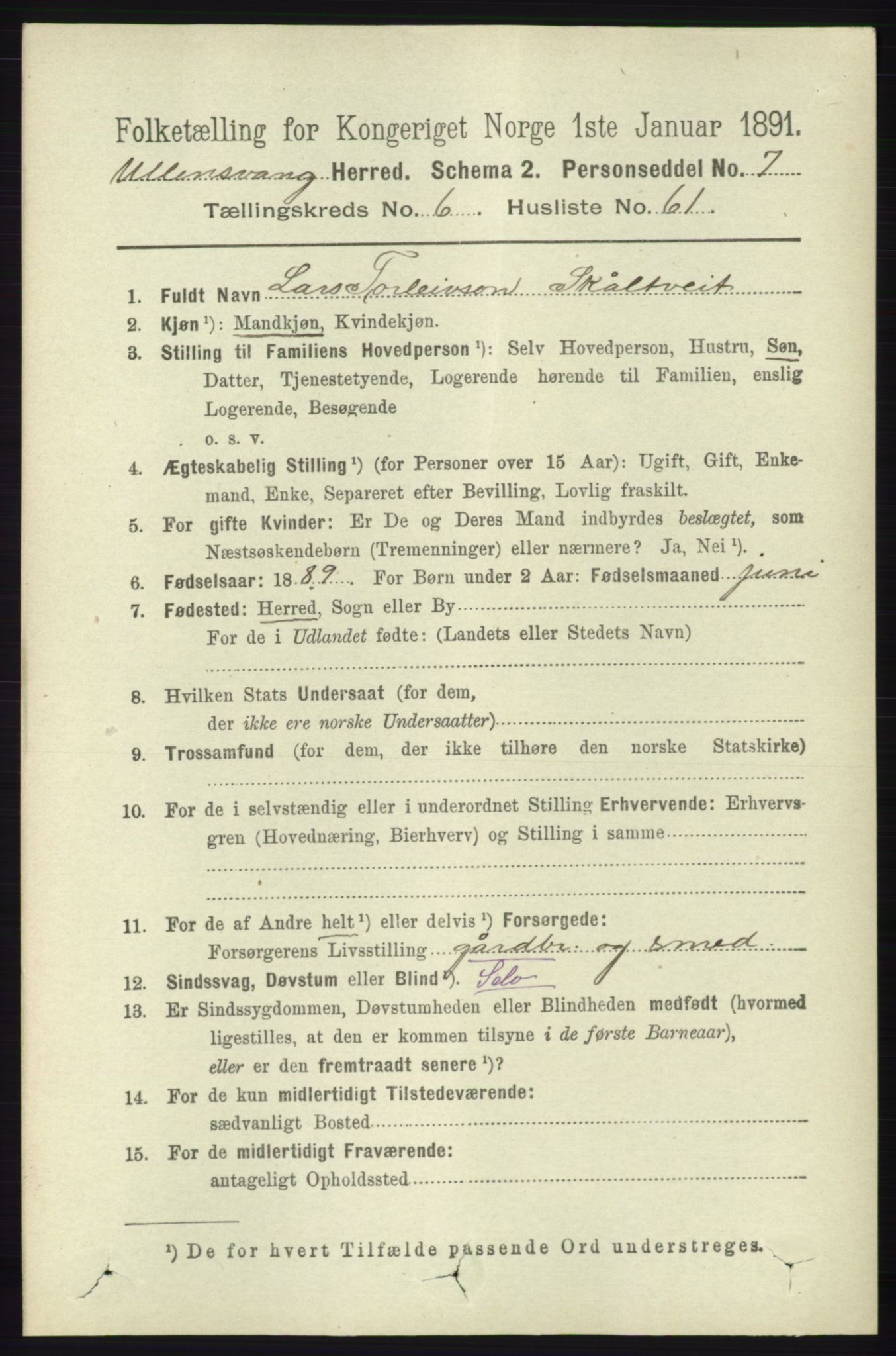 RA, 1891 census for 1230 Ullensvang, 1891, p. 2295