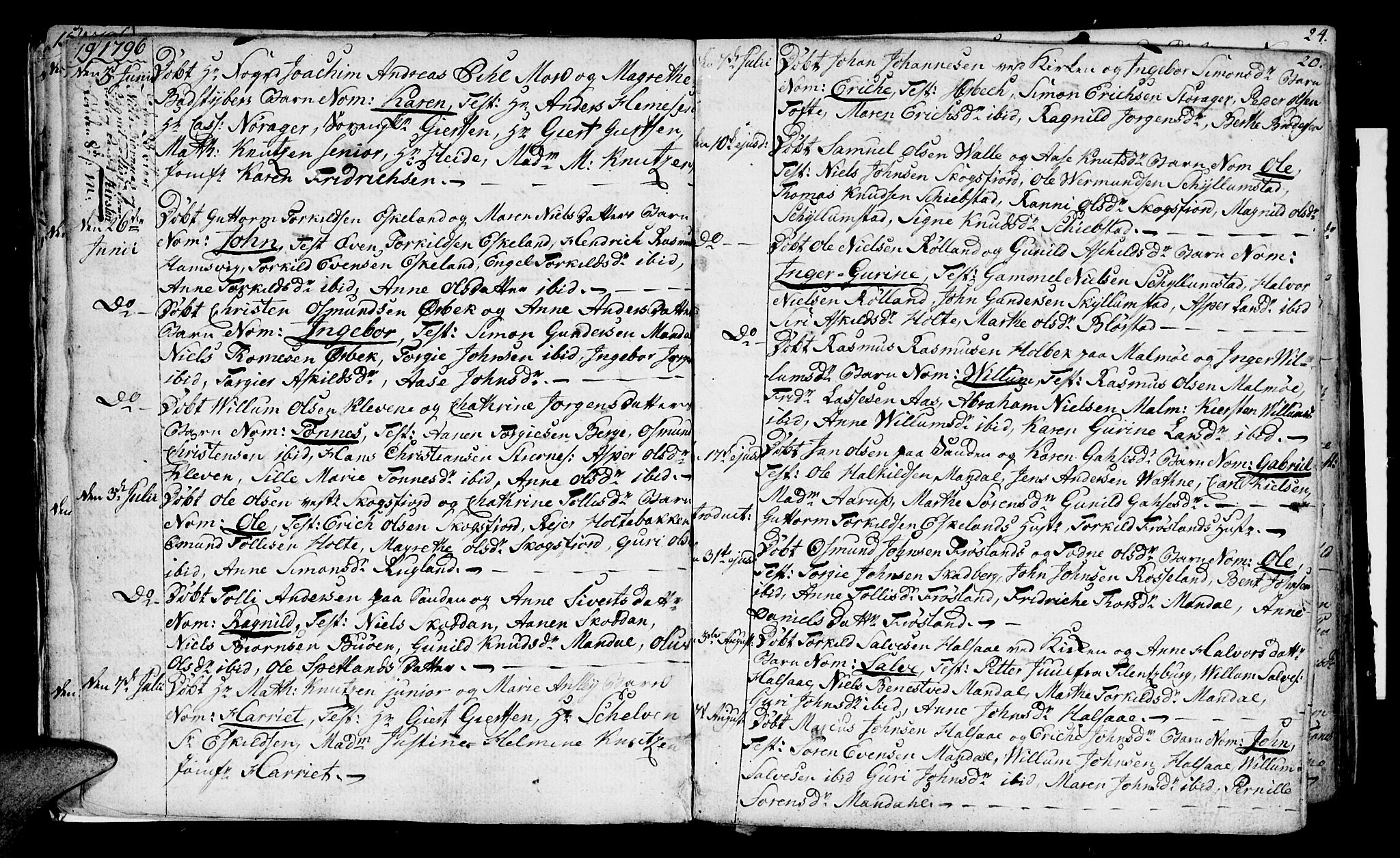 Mandal sokneprestkontor, SAK/1111-0030/F/Fa/Faa/L0008: Parish register (official) no. A 8, 1794-1817, p. 19-20