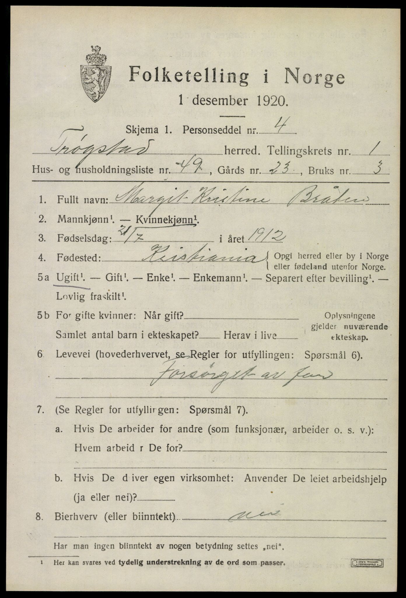 SAO, 1920 census for Trøgstad, 1920, p. 2010