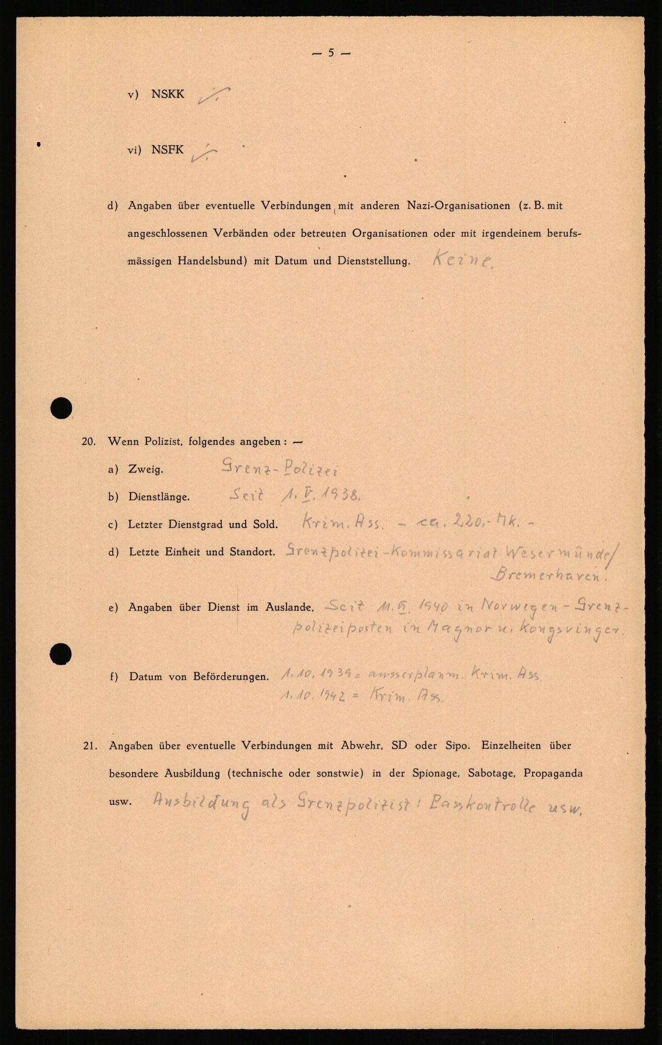 Forsvaret, Forsvarets overkommando II, RA/RAFA-3915/D/Db/L0023: CI Questionaires. Tyske okkupasjonsstyrker i Norge. Tyskere., 1945-1946, p. 336